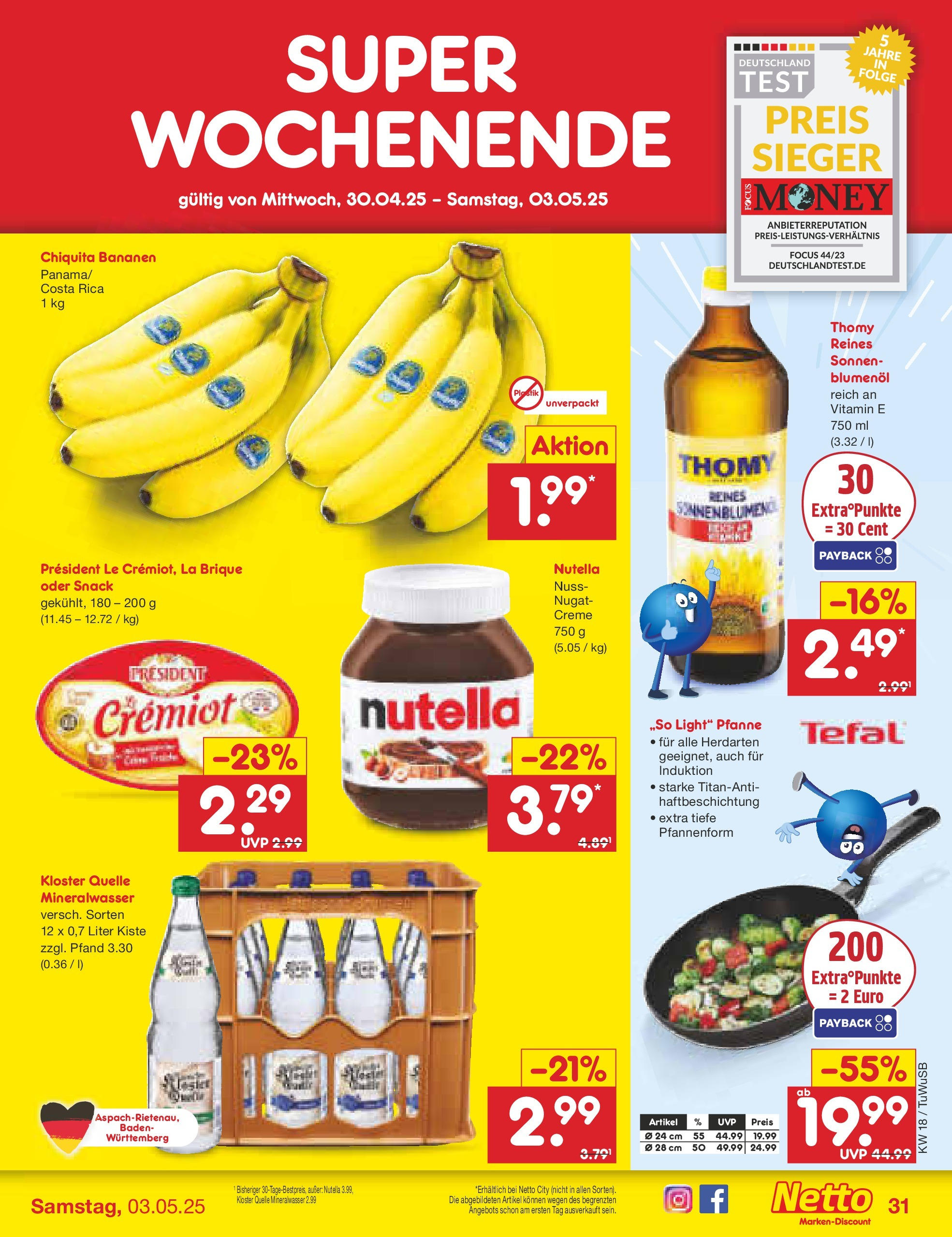 Netto Marken-Discount - Netto: Wochenangebote (ab 27.04.2025) » Angebote | Seite: 31 | Produkte: Bananen, Mineralwasser, Creme, Nutella Netto Marken-Discount - Netto: Wochenangebote (ab 27.04.2025) » Angebote | Seite: 31 | Produkte: Bananen, Mineralwasser, Creme, Nutella