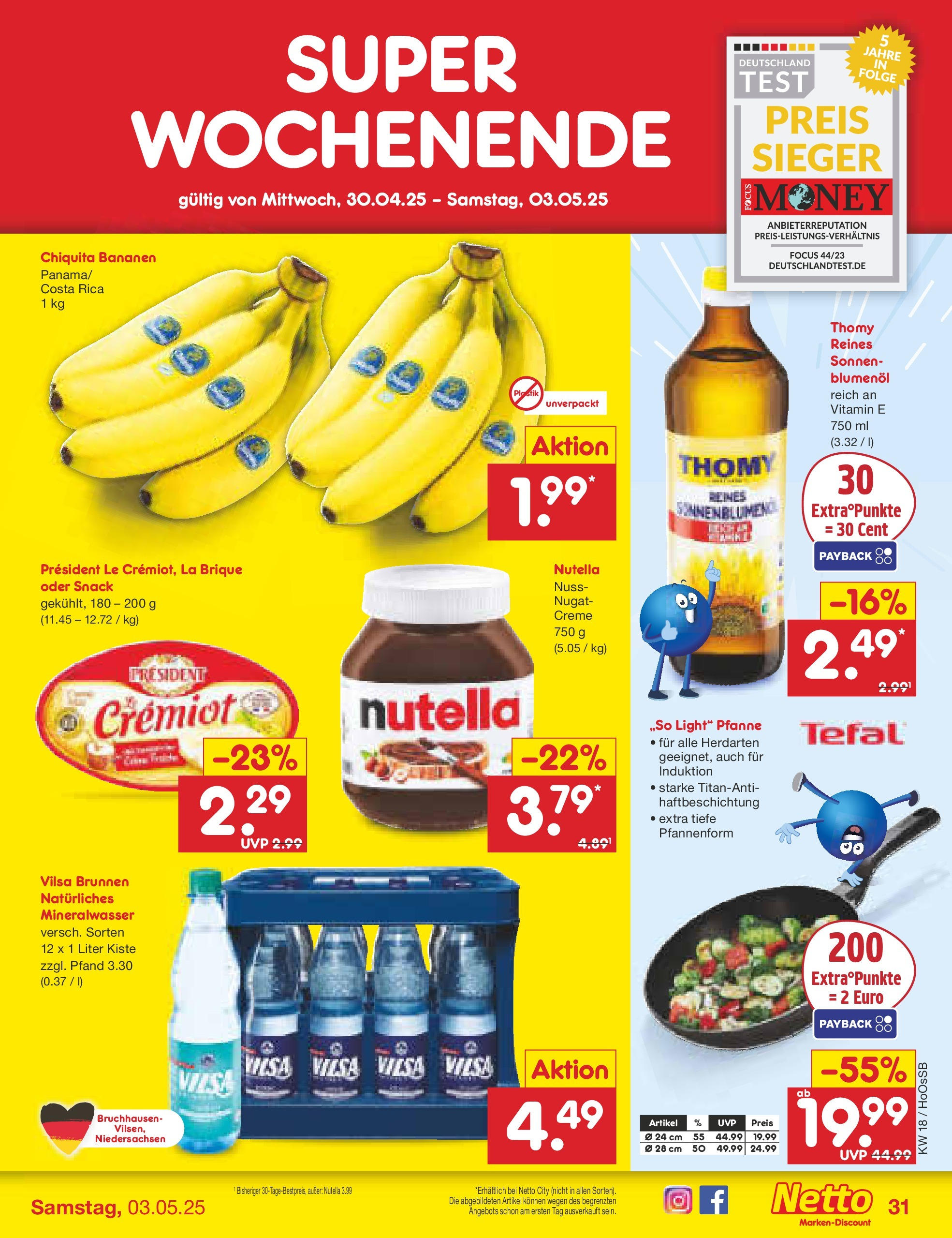 Netto Marken-Discount - Netto: Wochenangebote (ab 27.04.2025) » Angebote | Seite: 31 | Produkte: Sonnenblumenol, Bananen, Creme, Nutella