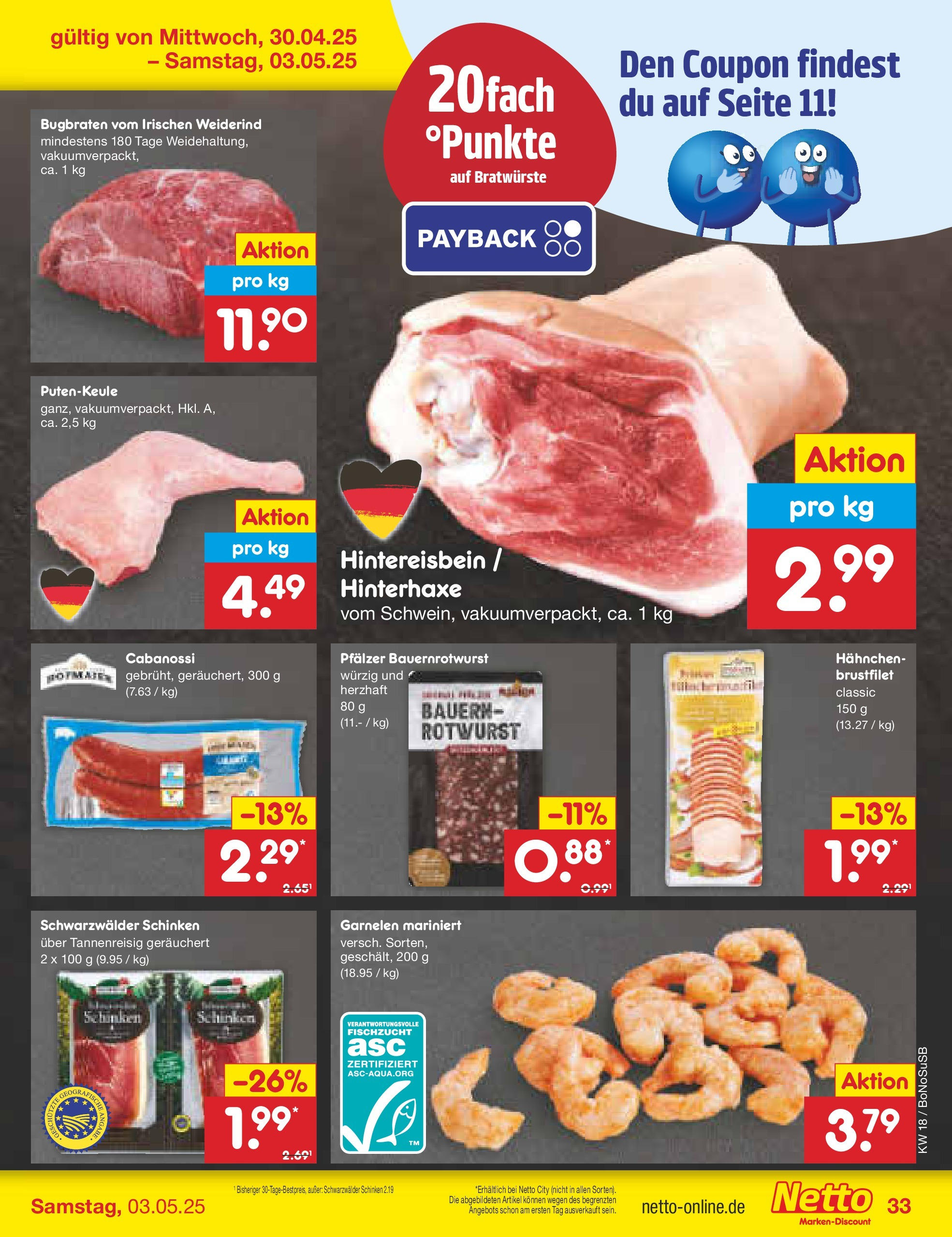 Netto Marken-Discount - Netto: Wochenangebote (ab 27.04.2025) » Angebote | Seite: 33 | Produkte: Hahnchen, Garnelen, Schinken