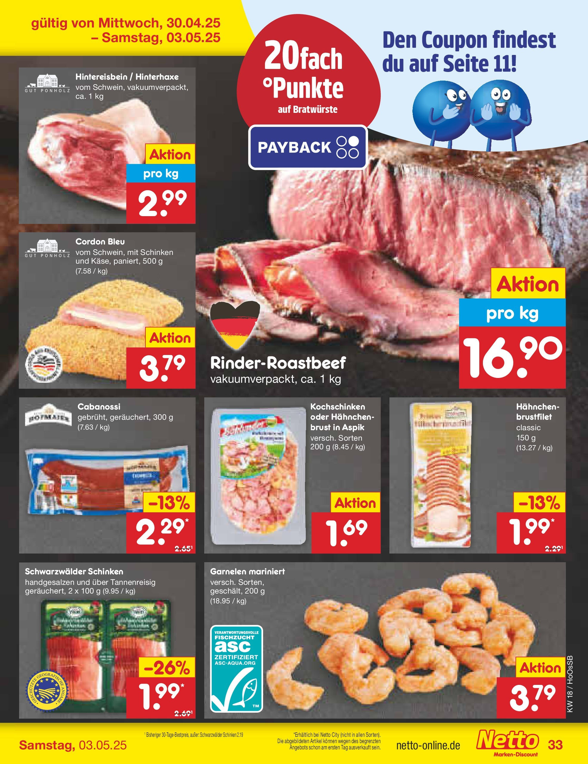 Netto Marken-Discount - Netto: Wochenangebote (ab 27.04.2025) » Angebote | Seite: 33 | Produkte: Hahnchen, Garnelen, Schinken