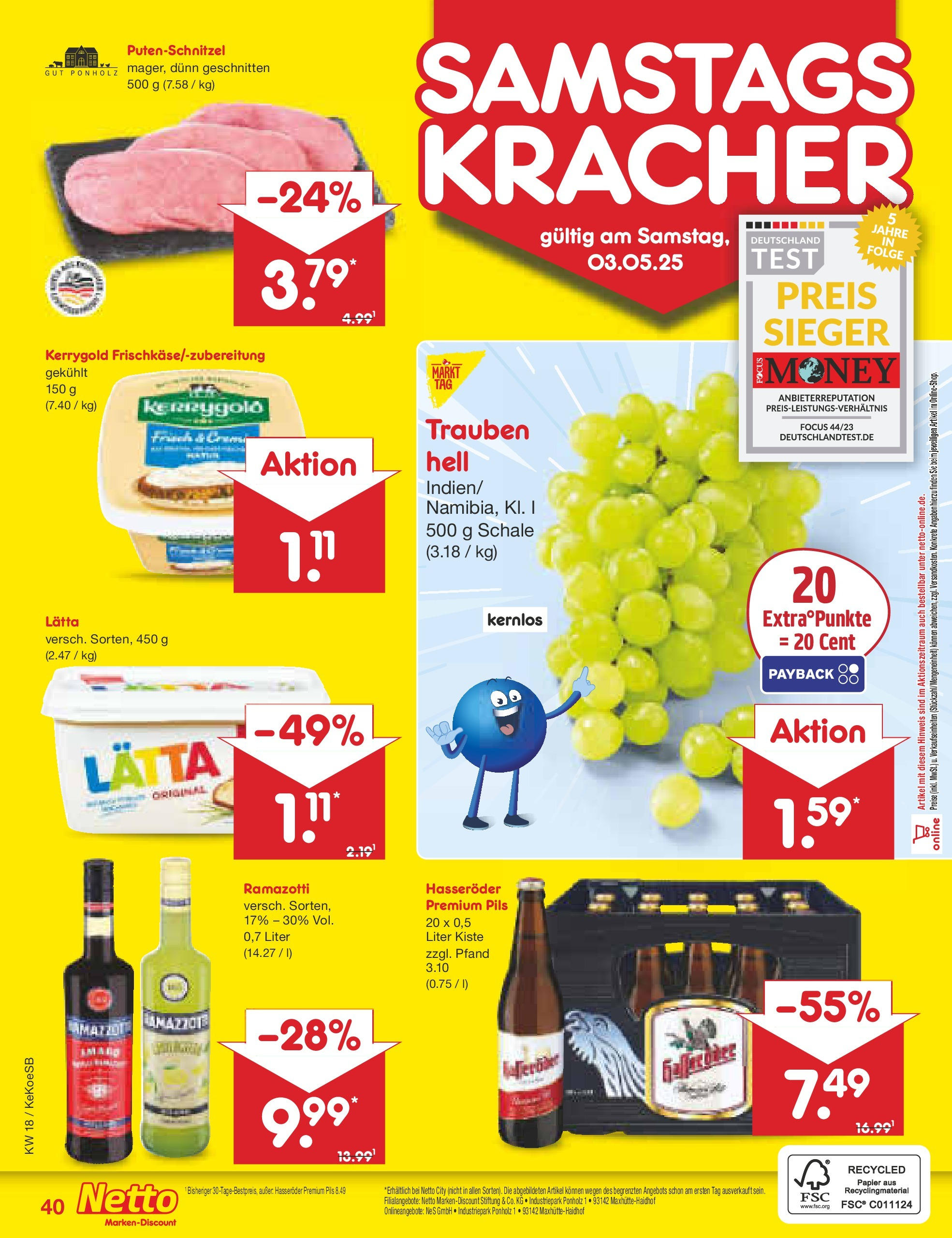 Netto Marken-Discount - Netto: Wochenangebote (ab 27.04.2025) » Angebote | Seite: 40 | Produkte: Margarine, Trauben, Putenschnitzel, Lätta