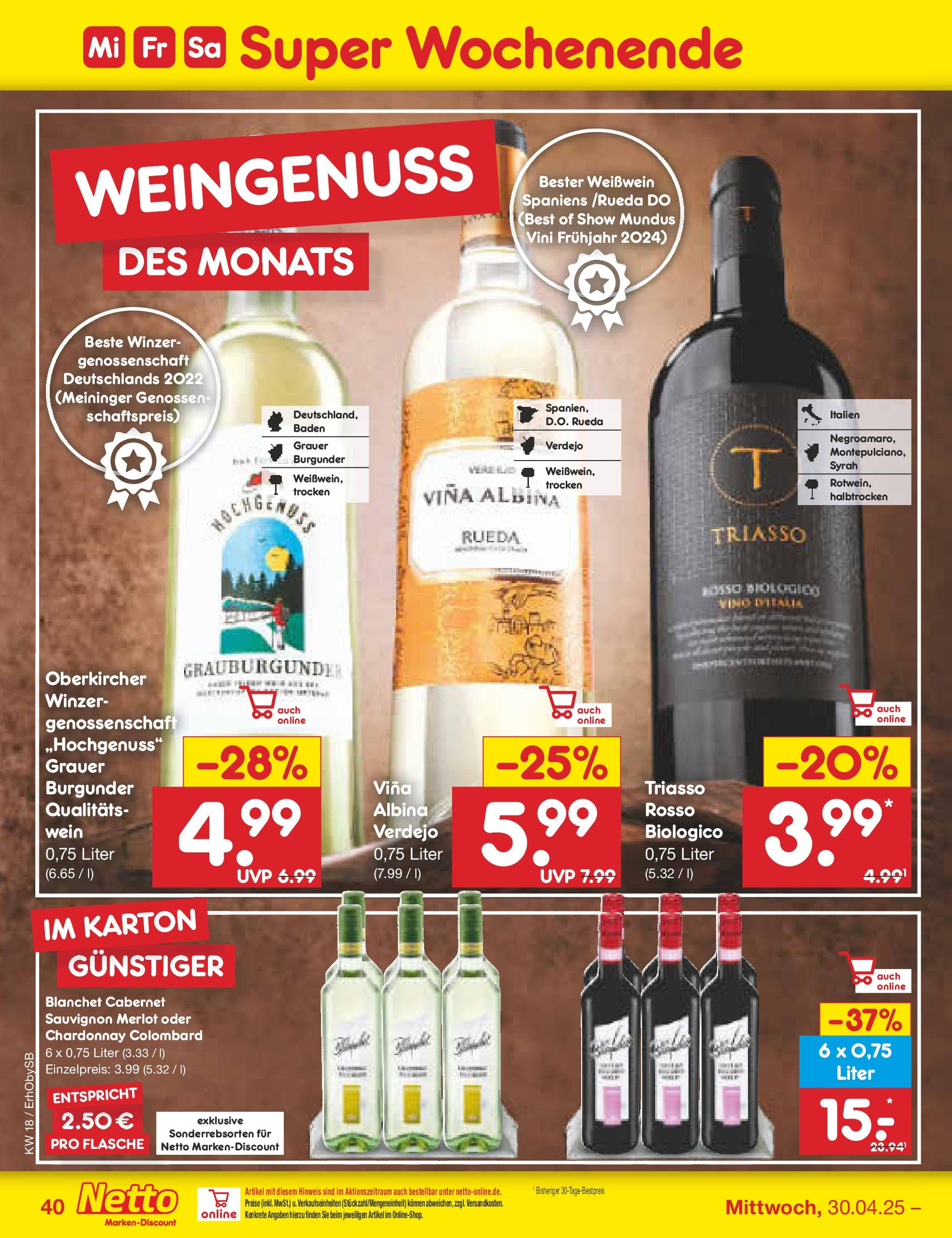 Netto Marken-Discount - Netto: Wochenangebote (ab 27.04.2025) » Angebote | Seite: 40 | Produkte: Weißwein, Merlot, Wein Netto Marken-Discount - Netto: Wochenangebote (ab 27.04.2025) » Angebote | Seite: 40 | Produkte: Weißwein, Merlot, Wein