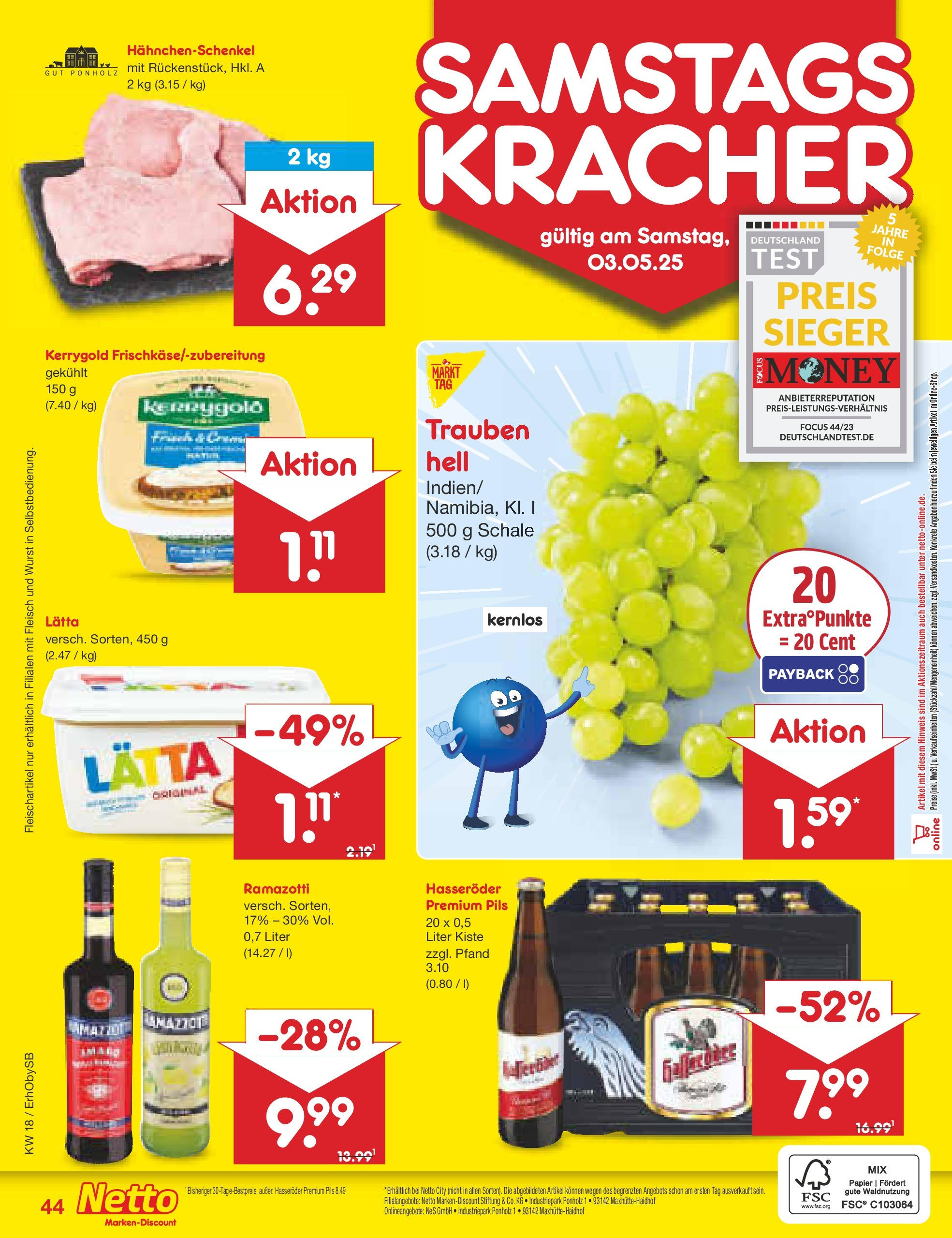 Netto Marken-Discount - Netto: Wochenangebote (ab 27.04.2025) » Angebote | Seite: 44 | Produkte: Trauben, Lätta, Hasseröder, Fleisch Netto Marken-Discount - Netto: Wochenangebote (ab 27.04.2025) » Angebote | Seite: 44 | Produkte: Trauben, Lätta, Hasseröder, Fleisch