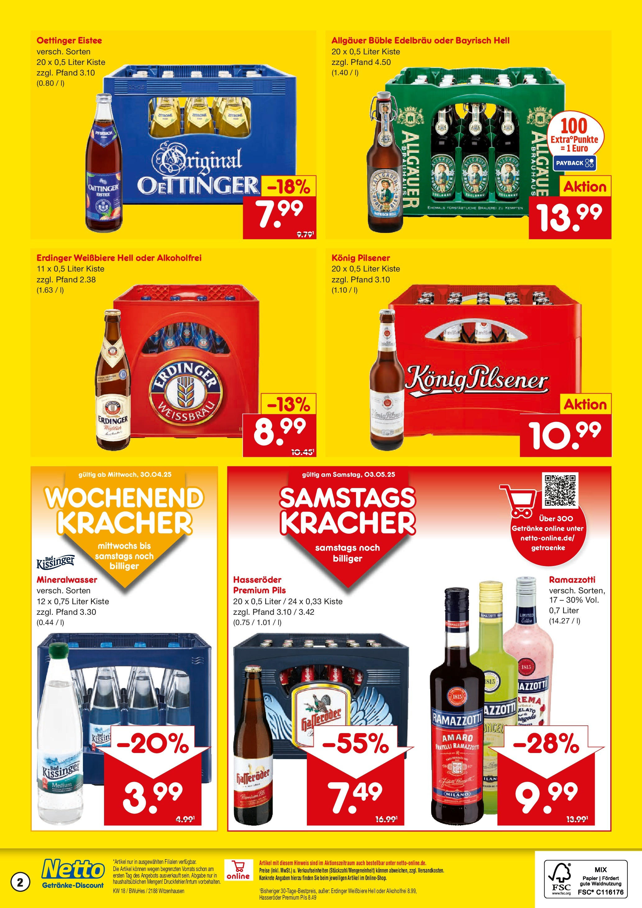 Netto Marken-Discount - Netto: Getränkeangebote (ab 27.04.2025) » Angebote | Seite: 2 | Produkte: Konig pilsener, Erdinger, Bad, Mineralwasser