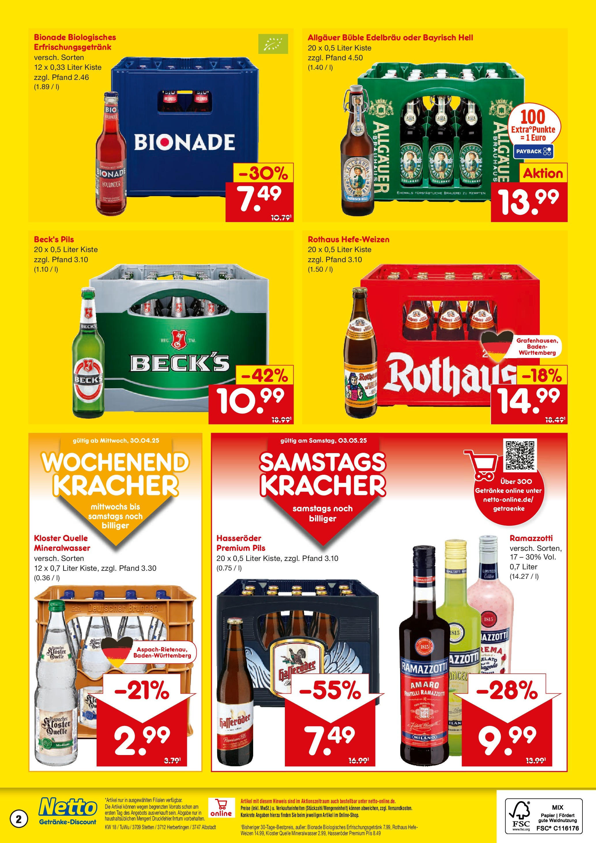 Netto Marken-Discount - Netto: Getränkeangebote (ab 27.04.2025) » Angebote | Seite: 2 | Produkte: Pils, Bionade, Mineralwasser, Hasseröder