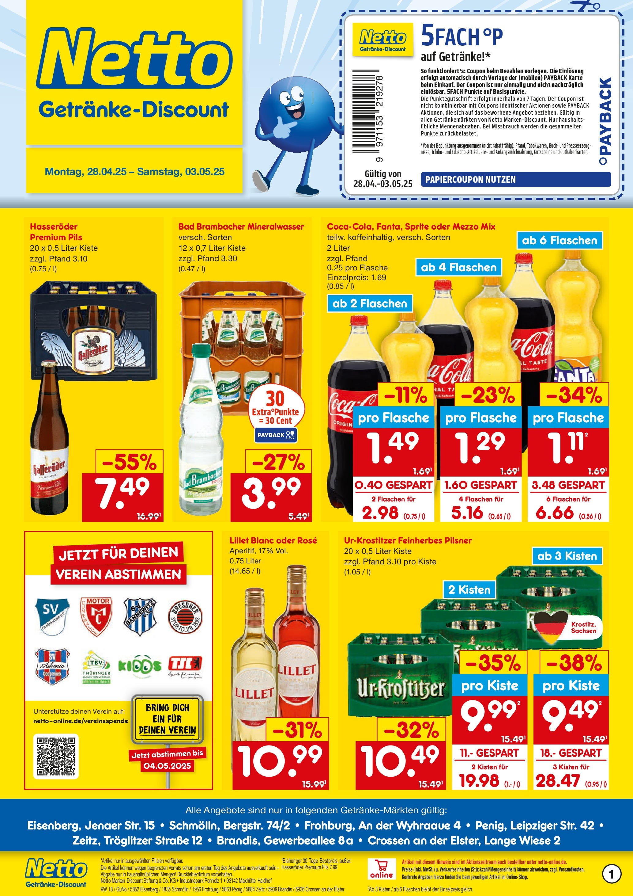 Netto Marken-Discount - Netto: Getränkeangebote (ab 27.04.2025) » Angebote | Seite: 1 | Produkte: Sprite, Cola, Pils, Oder mezzo mix