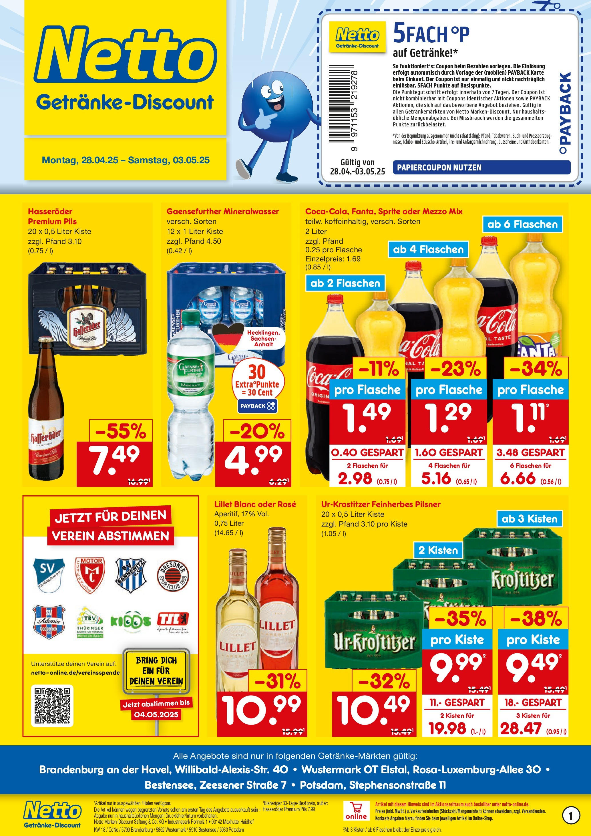 Netto Marken-Discount - Netto: Getränkeangebote (ab 27.04.2025) » Angebote | Seite: 1 | Produkte: Mezzo mix, Cola, Pils, Hasseröder