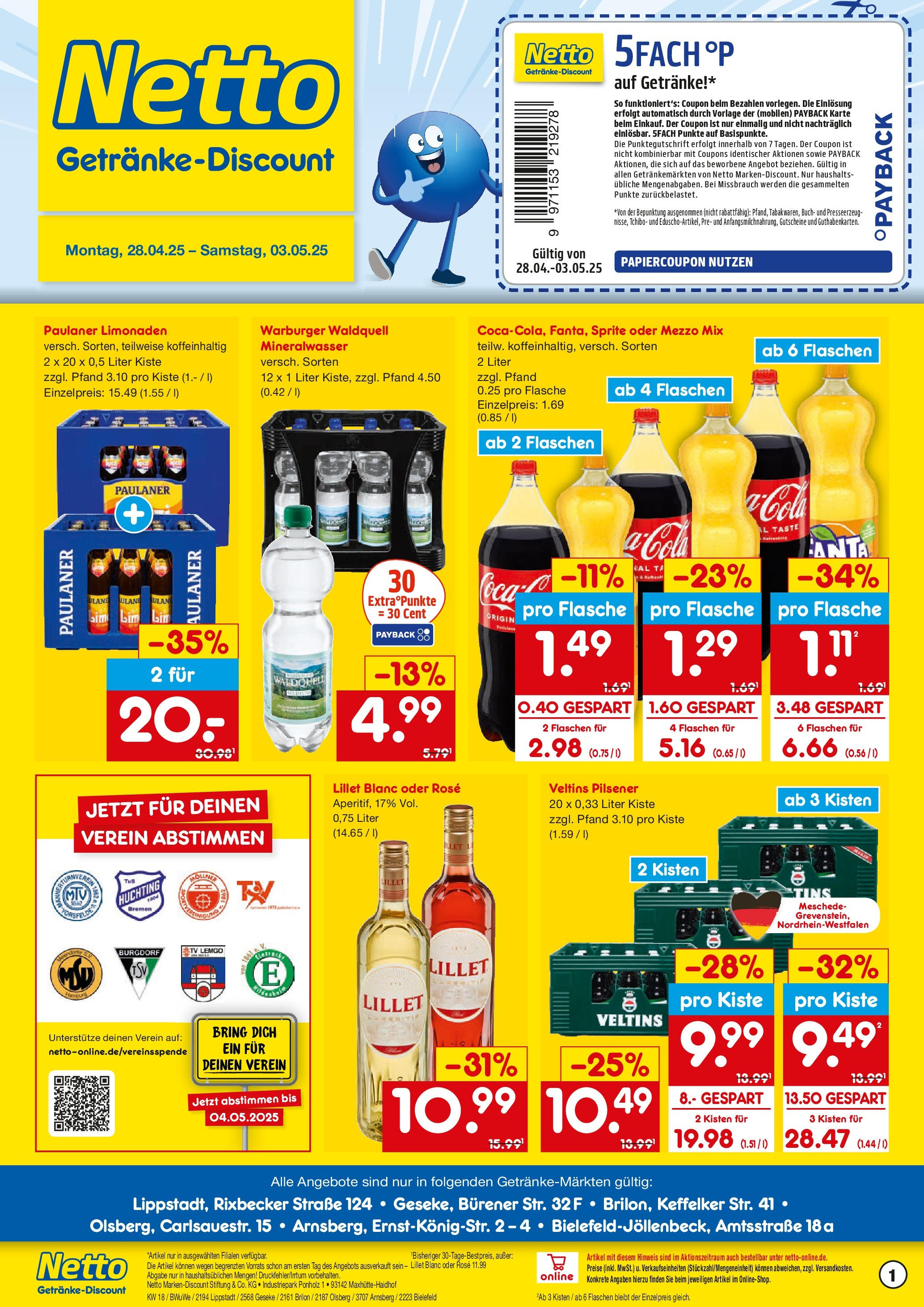 Netto Marken-Discount - Netto: Getränkeangebote (ab 27.04.2025) » Angebote | Seite: 1 | Produkte: Mezzo mix, Oder mezzo mix, Paulaner, Veltins