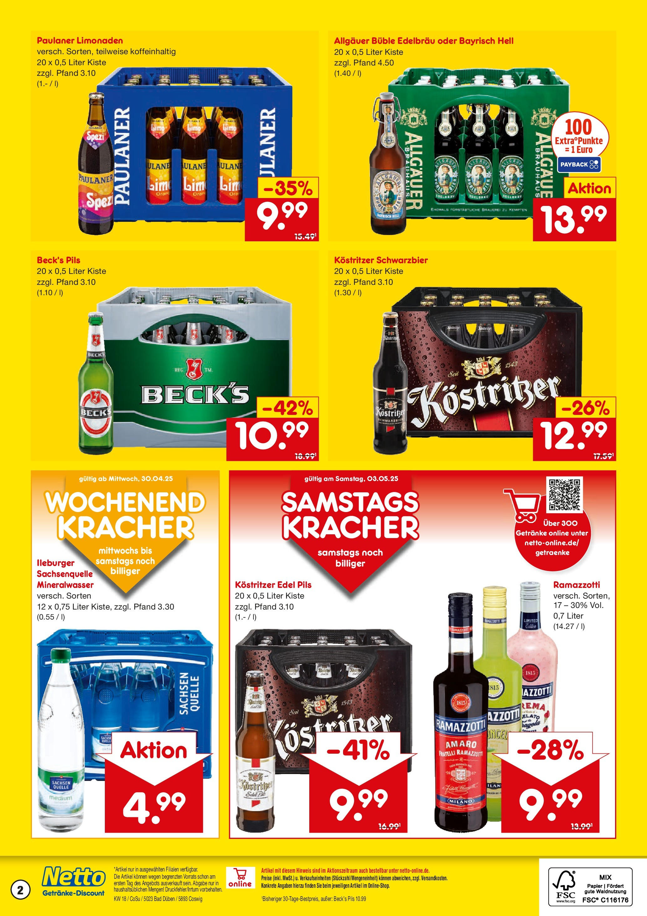 Netto Marken-Discount - Netto: Getränkeangebote (ab 27.04.2025) » Angebote | Seite: 2 | Produkte: Bad, Pils, Mineralwasser, Paulaner