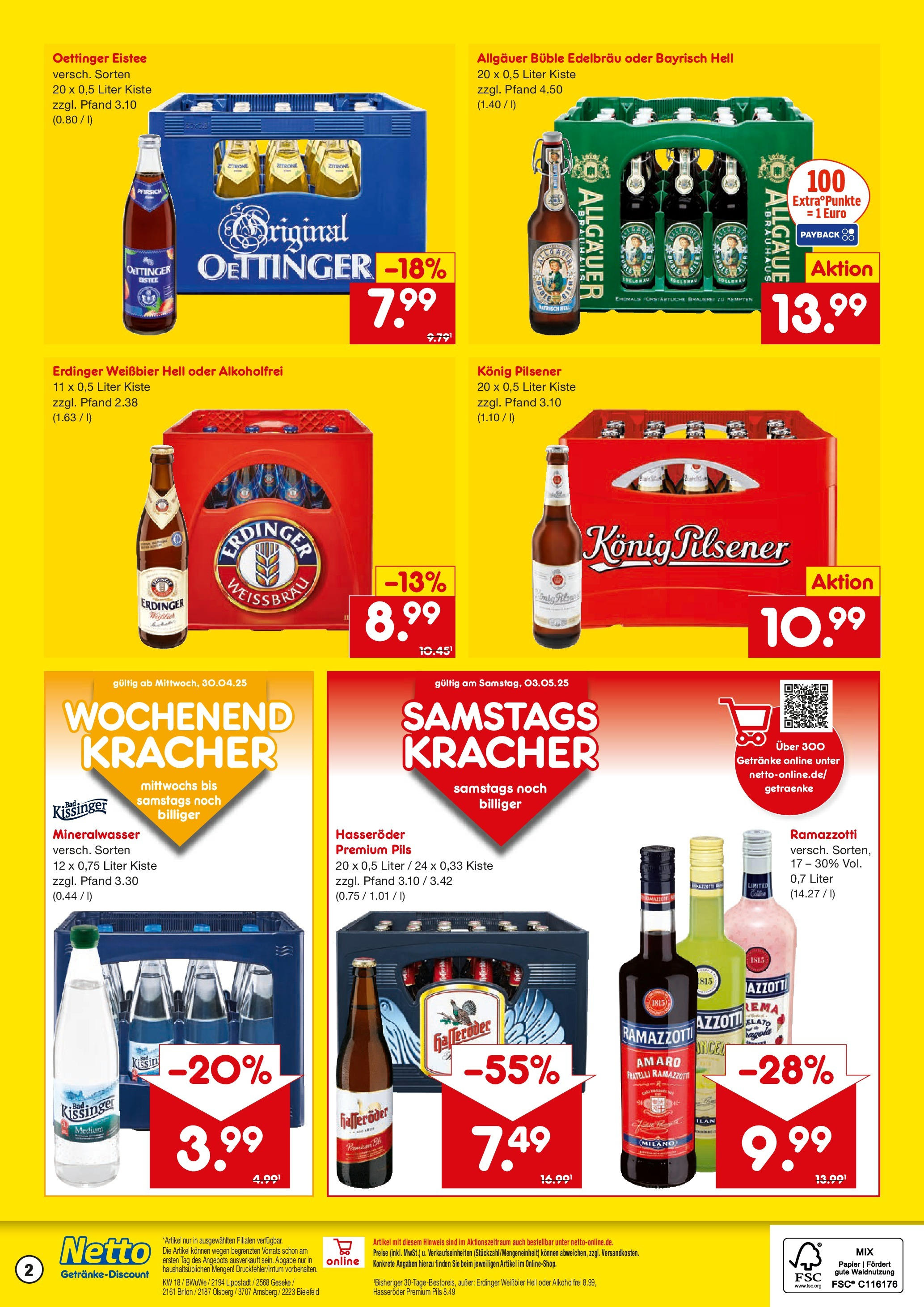 Netto Marken-Discount - Netto: Getränkeangebote (ab 27.04.2025) » Angebote | Seite: 2 | Produkte: Konig pilsener, Pils, Mineralwasser, Hasseröder