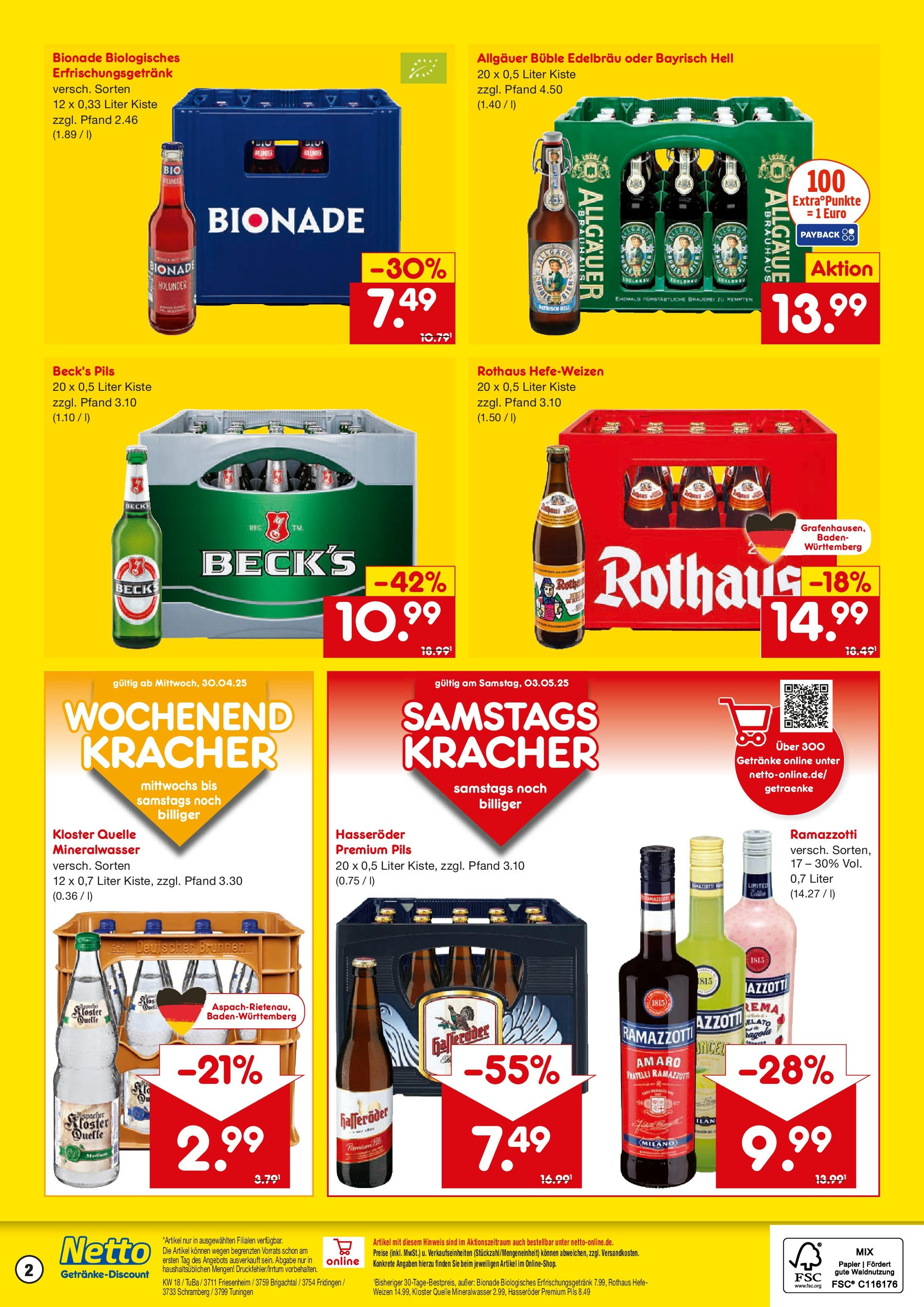 Netto Marken-Discount - Netto: Getränkeangebote (ab 27.04.2025) » Angebote | Seite: 2 | Produkte: Pils, Mineralwasser, Hasseröder, Ramazzotti