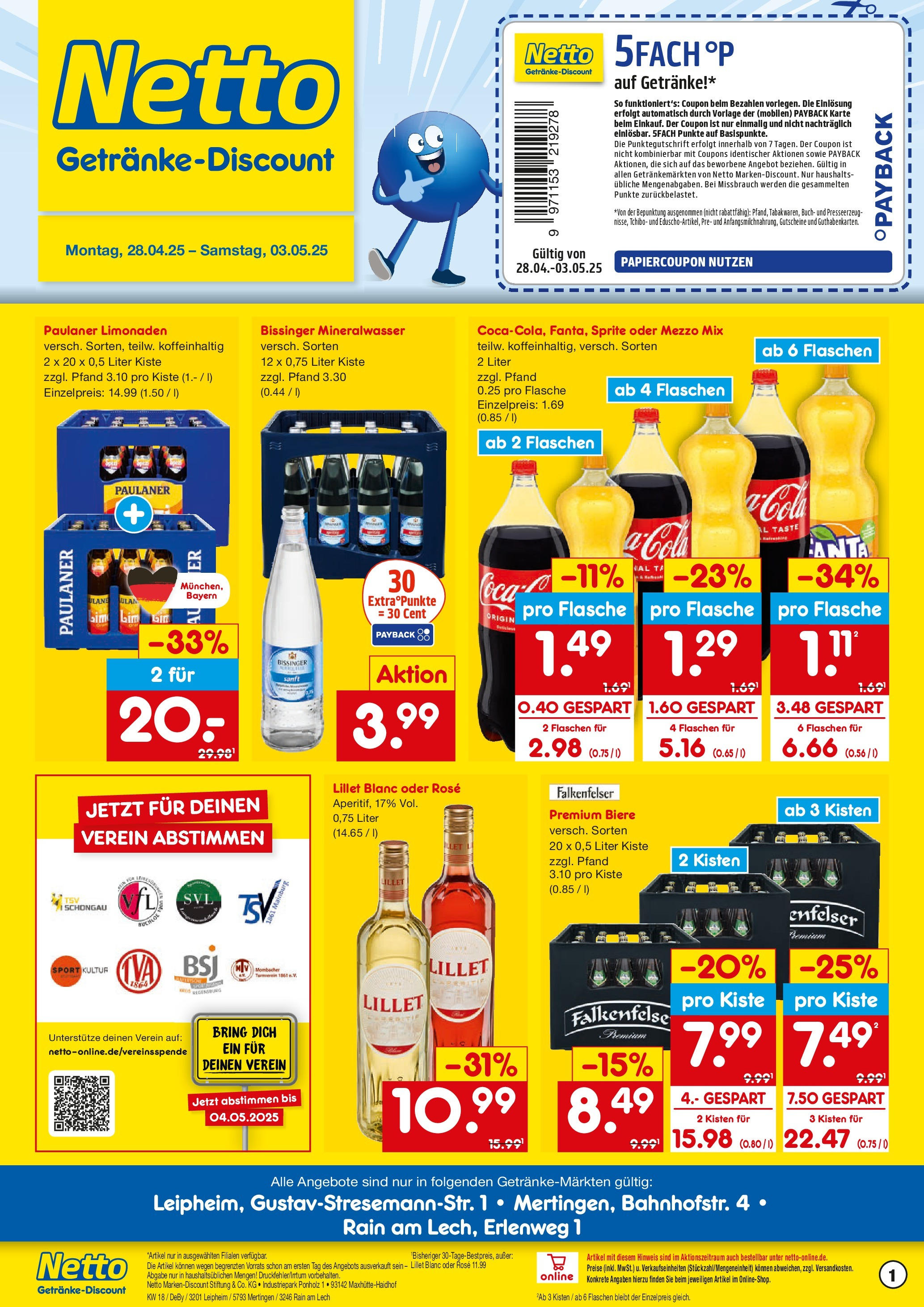 Netto Marken-Discount - Netto: Getränkeangebote (ab 27.04.2025) » Angebote | Seite: 1 | Produkte: Mezzo mix, Sprite, Cola, Paulaner