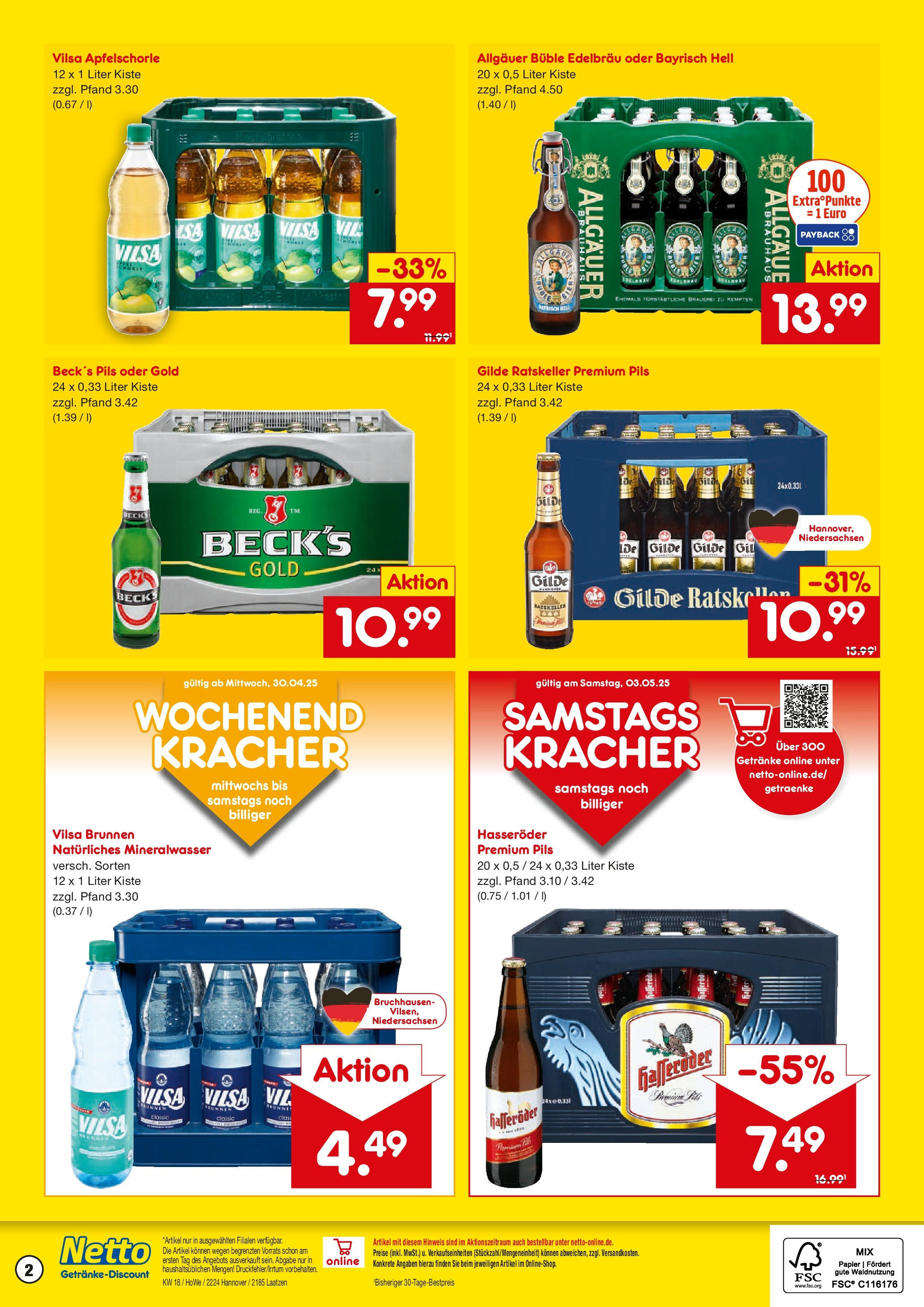 Netto Marken-Discount - Netto: Getränkeangebote (ab 27.04.2025) » Angebote | Seite: 2 | Produkte: Pils, Mineralwasser, Apple, Hasseröder