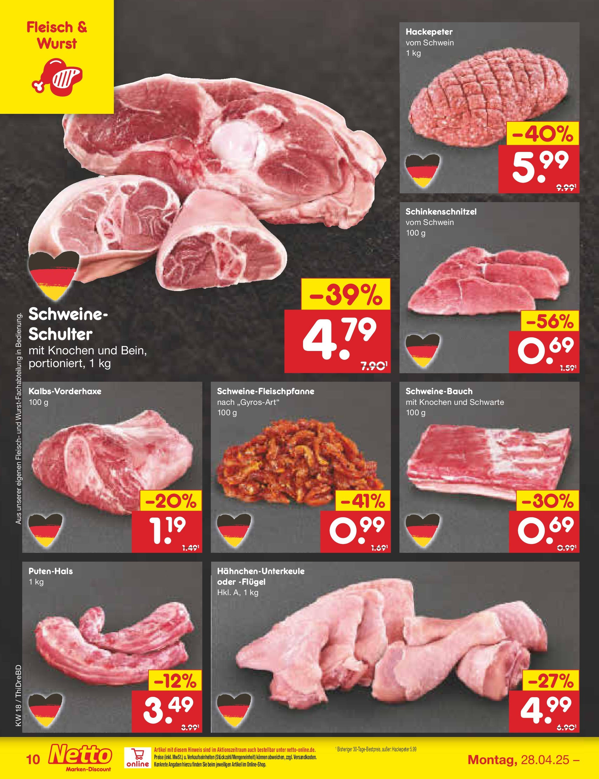Netto Marken-Discount - Netto: Wochenangebote (ab 27.04.2025) » Angebote | Seite: 10 | Produkte: Schweinebauch, Wurst, Fleisch Netto Marken-Discount - Netto: Wochenangebote (ab 27.04.2025) » Angebote | Seite: 10 | Produkte: Schweinebauch, Wurst, Fleisch