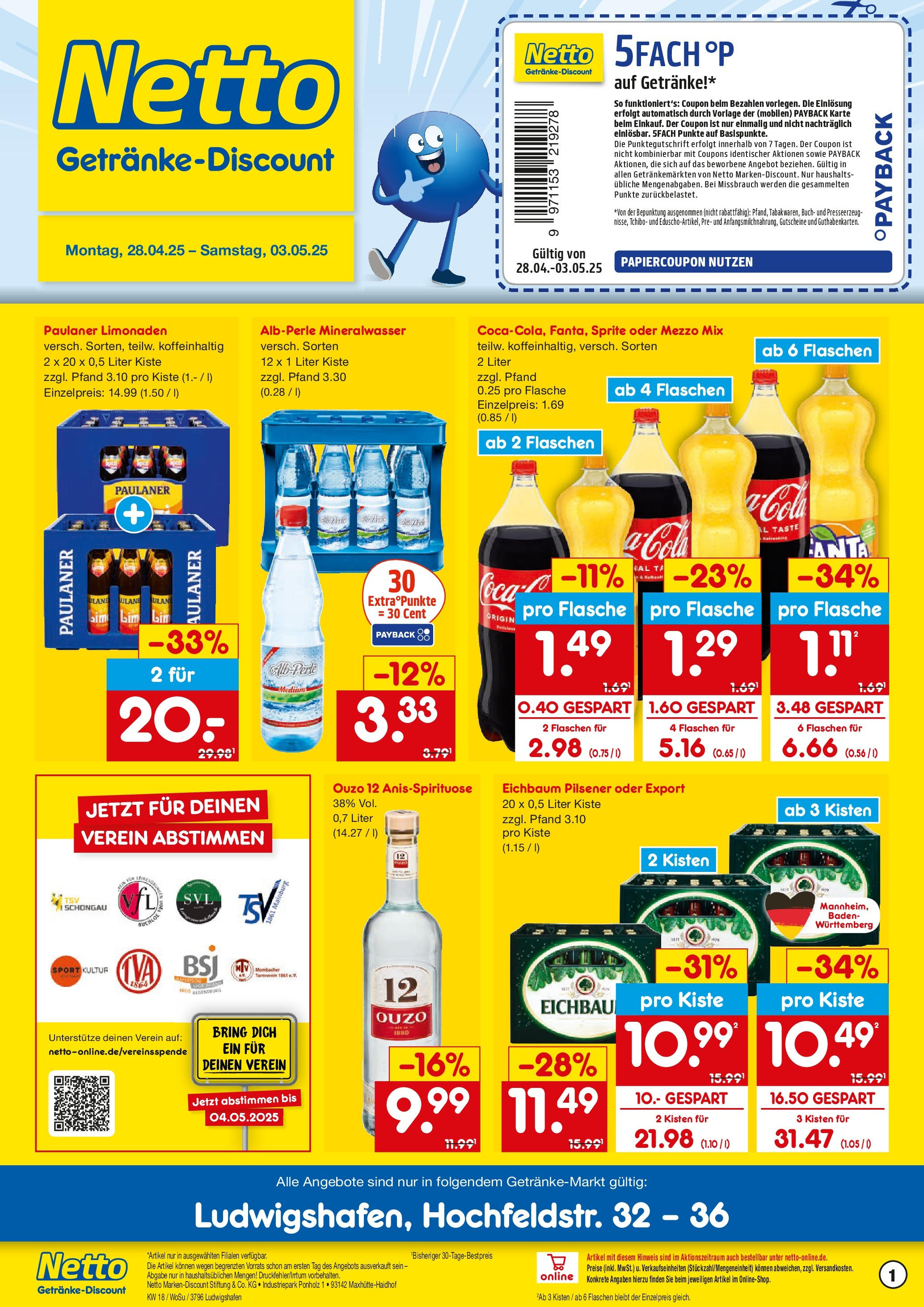Netto Marken-Discount - Netto: Getränkeangebote (ab 27.04.2025) » Angebote | Seite: 1 | Produkte: Ouzo, Cola, Oder mezzo mix, Paulaner