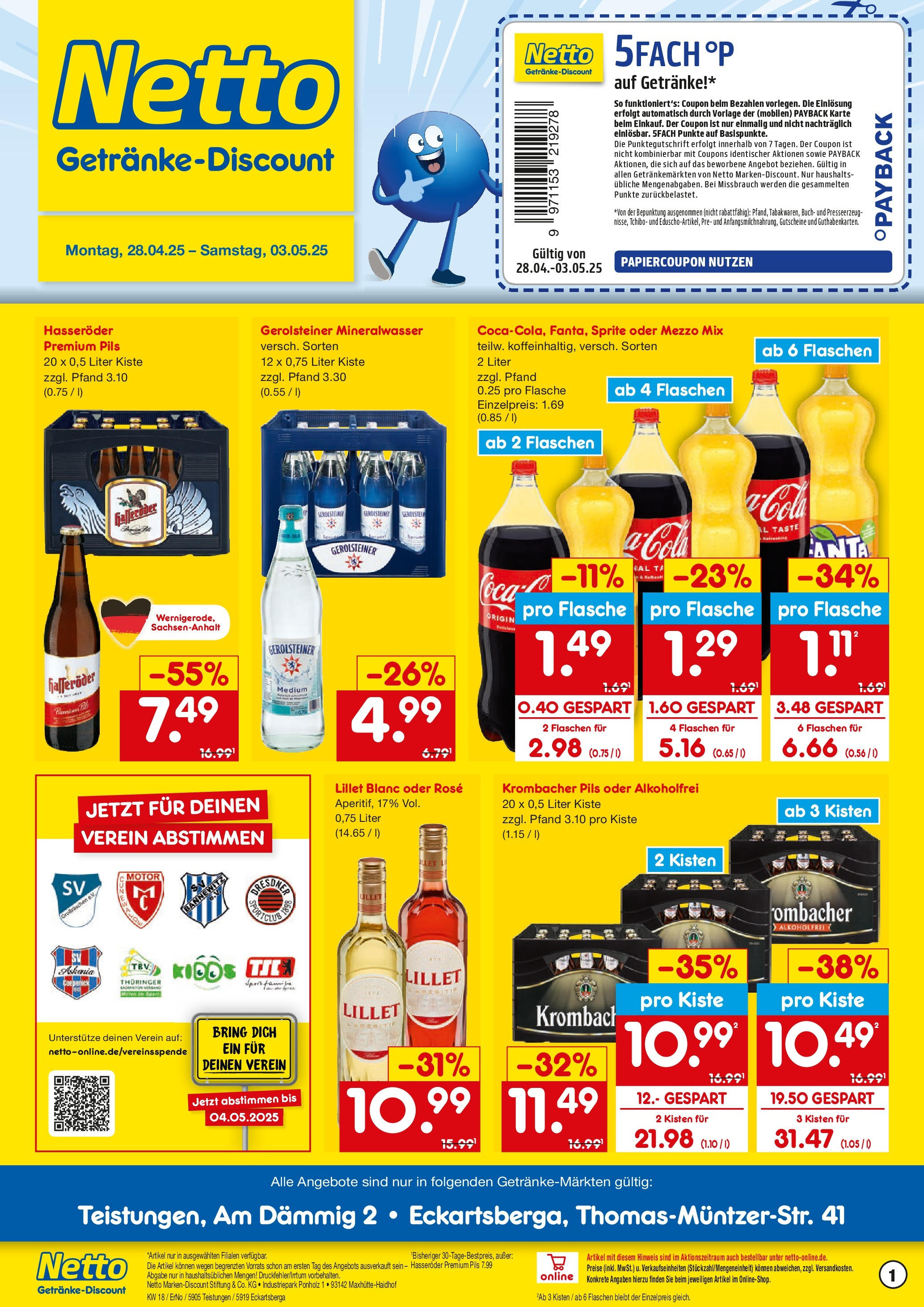 Netto Marken-Discount - Netto: Getränkeangebote (ab 27.04.2025) » Angebote | Seite: 1 | Produkte: Mezzo mix, Sprite, Cola, Hasseröder