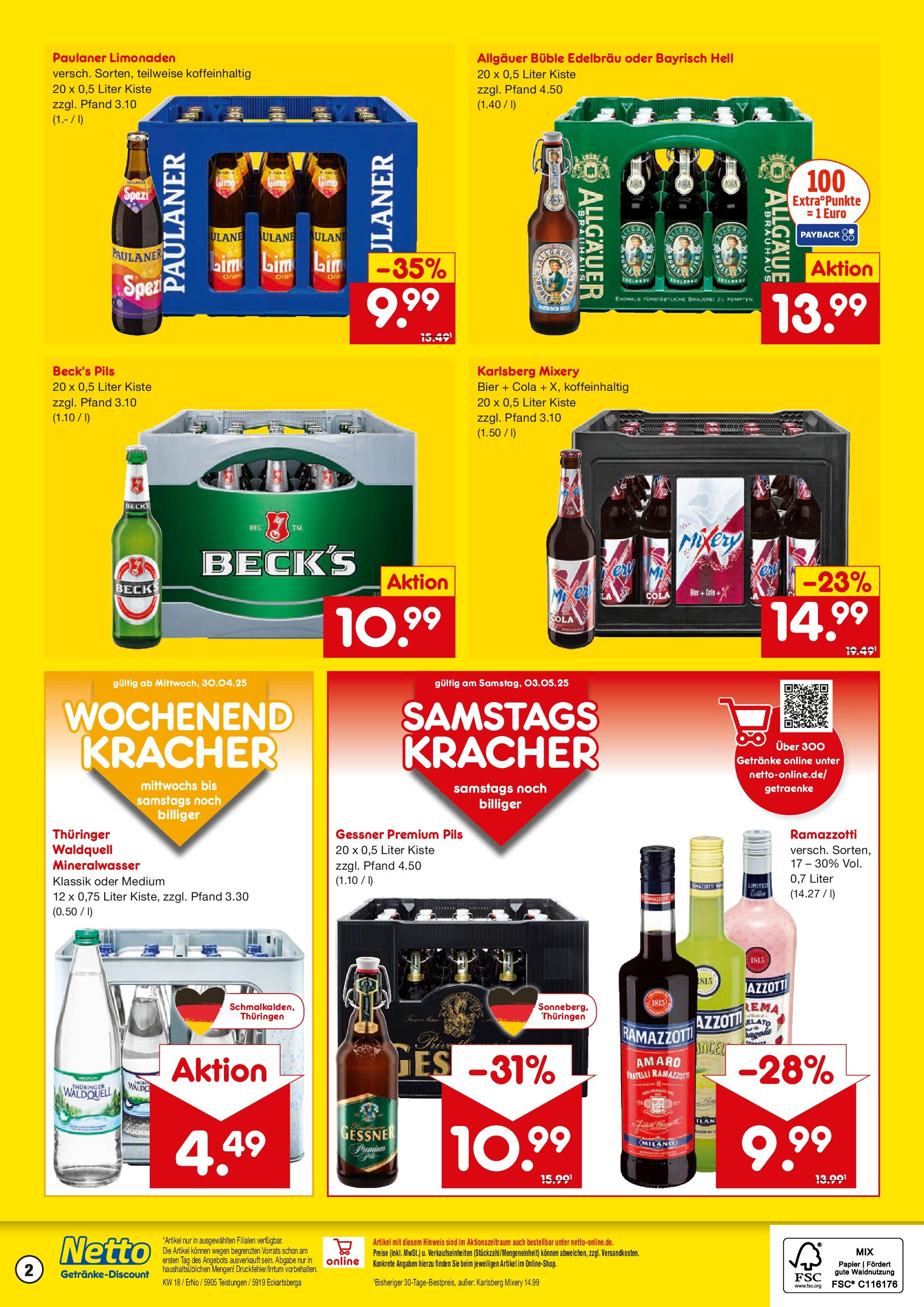 Netto Marken-Discount - Netto: Getränkeangebote (ab 27.04.2025) » Angebote | Seite: 2 | Produkte: Cola, Bier, Mineralwasser, Ramazzotti