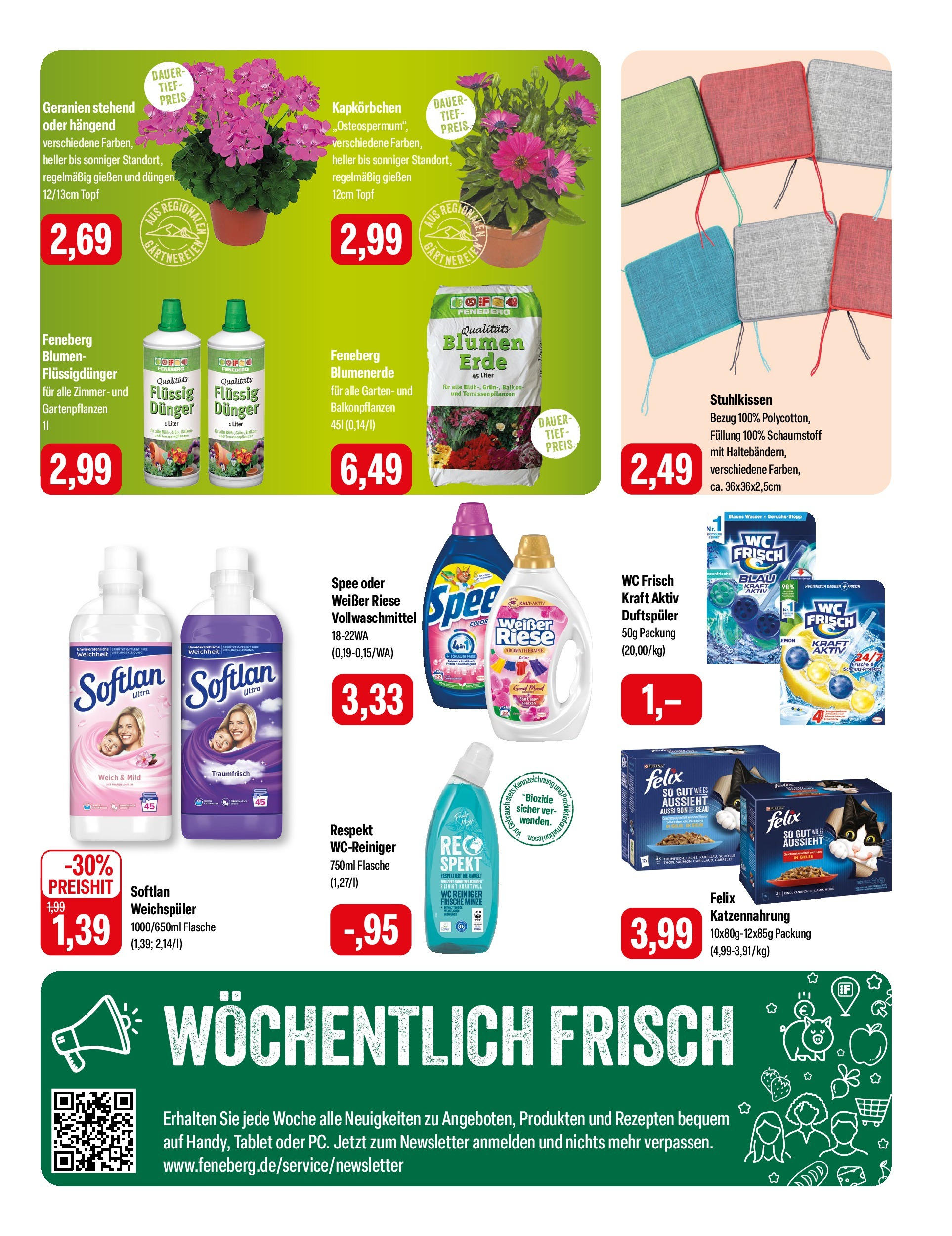Feneberg Angebote (ab 02.05.2025) zum Blättern | Seite: 15 | Produkte: Blumen, Spee, Weichspüler, Wc frisch