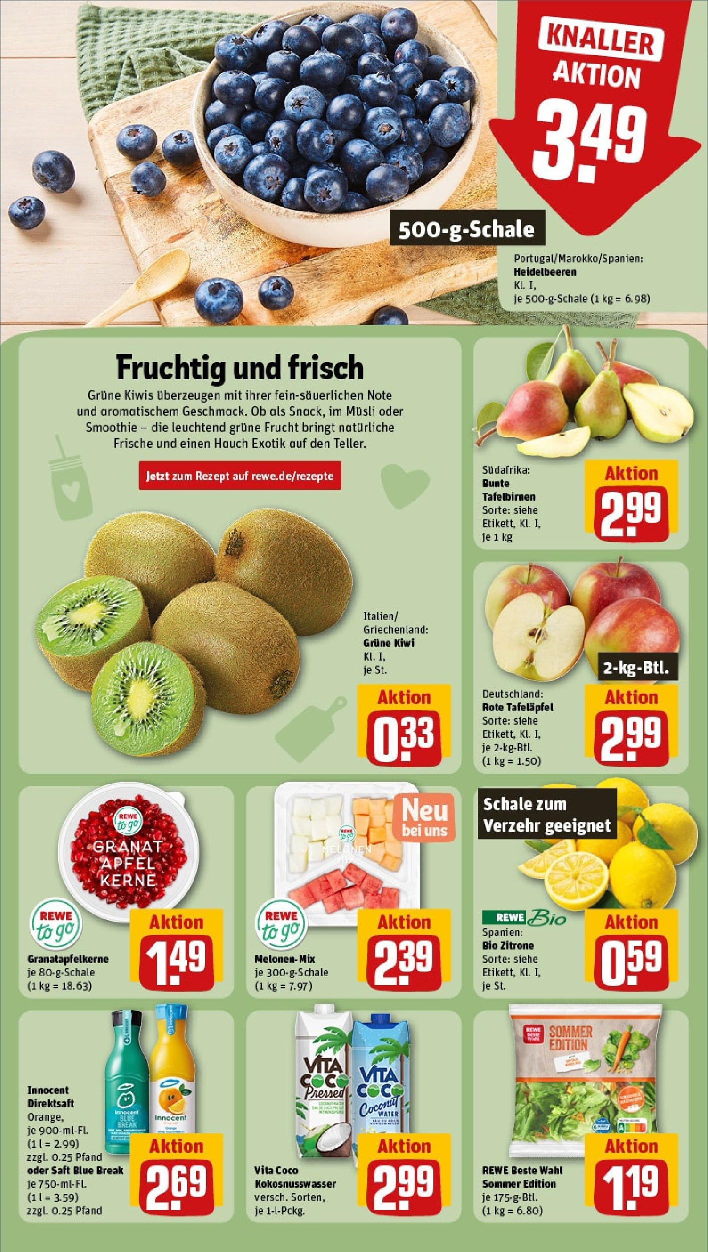 Rewe - Rewe: Wochenangebote (ab 27.04.2025) zum Blättern » Angebote | Seite: 6 | Produkte: Äpfel, Heidelbeeren, Zitrone, Saft