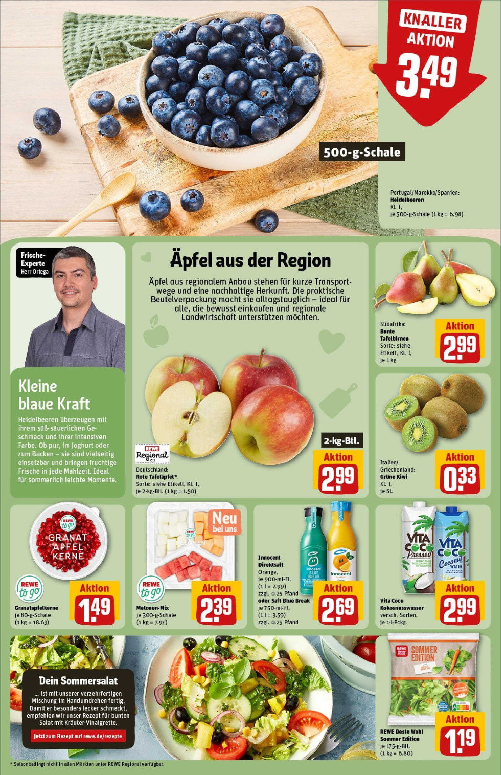 Rewe - Rewe: Wochenangebote (ab 27.04.2025) zum Blättern » Angebote | Seite: 6 | Produkte: Heidelbeeren, Saft, Kiwi, Salat