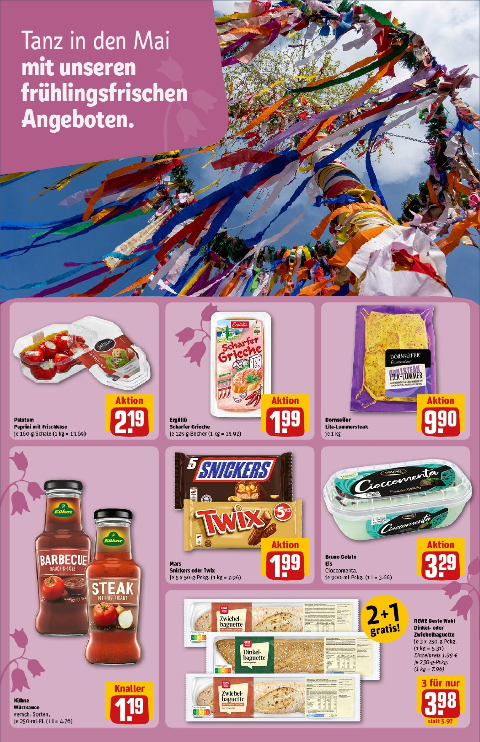 Rewe - Rewe: Wochenangebote (ab 27.04.2025) zum Blättern » Angebote | Seite: 18 | Produkte: Baguette, Twix, Eis, Frischkase