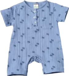 ALANA Strampler aus Musselin mit Palmen-Muster, blau, Gr. 56