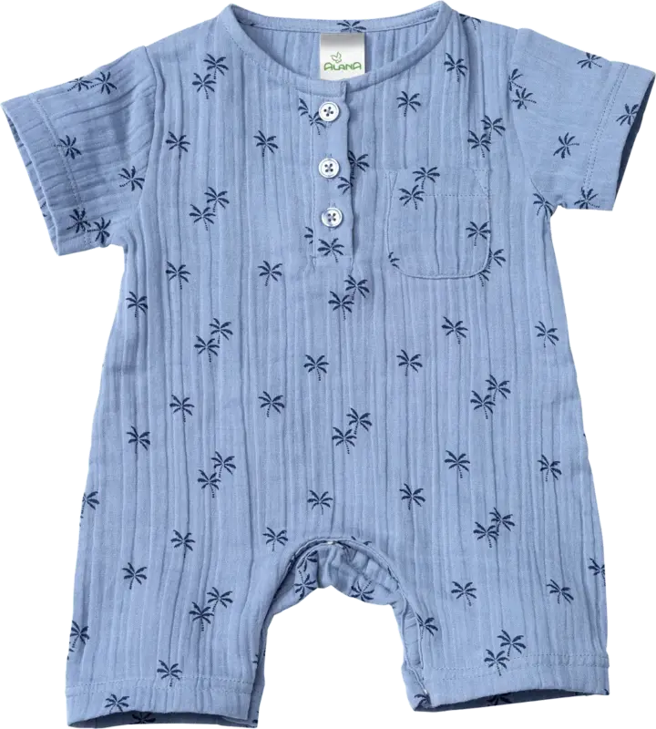 ALANA Strampler aus Musselin mit Palmen-Muster, blau, Gr. 56