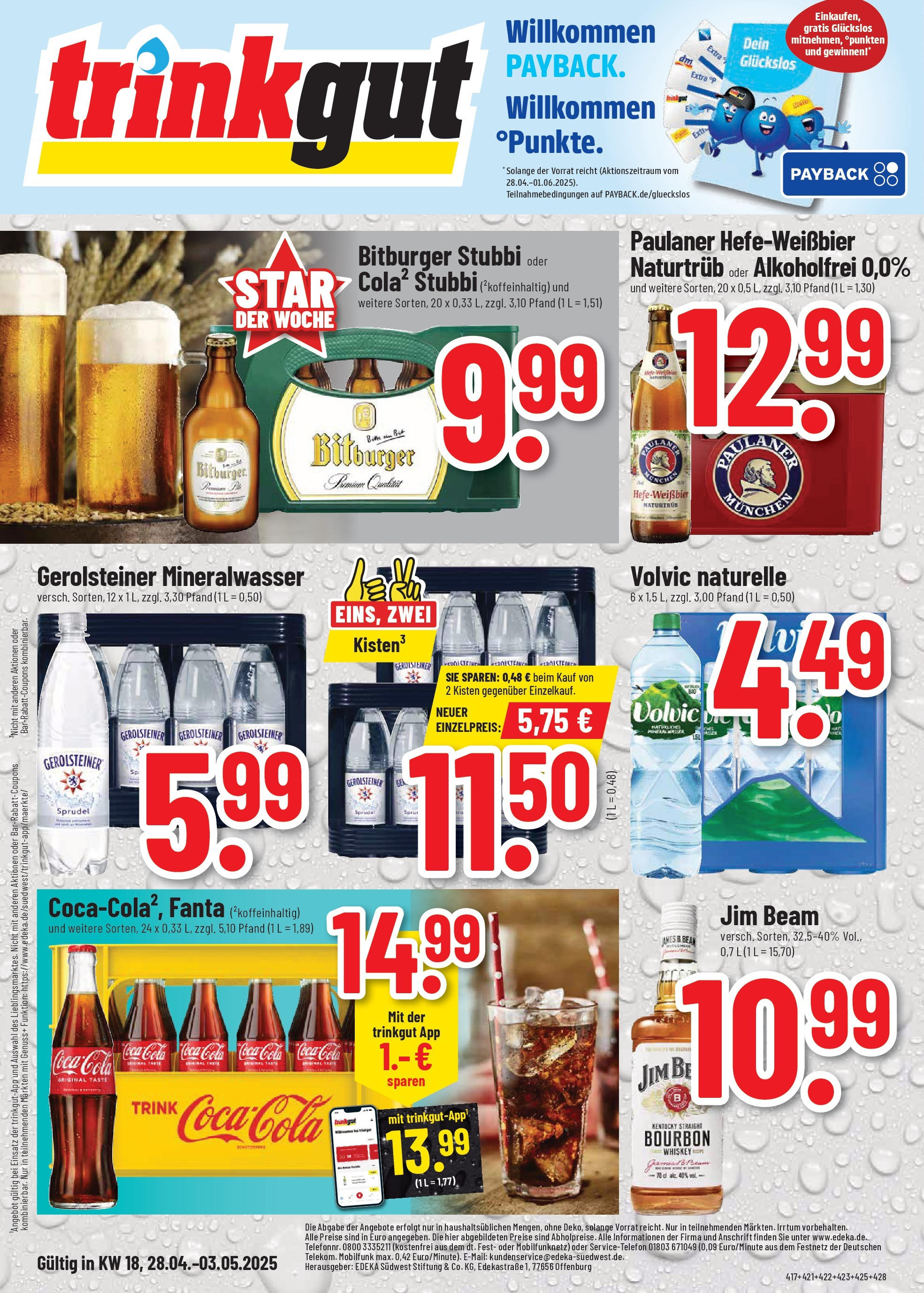 Trinkgut - trinkgut: Wochenangebote (ab 27.04.2025) » Angebote online | Seite: 1 | Produkte: Bitburger, Fanta, Volvic, Whiskey