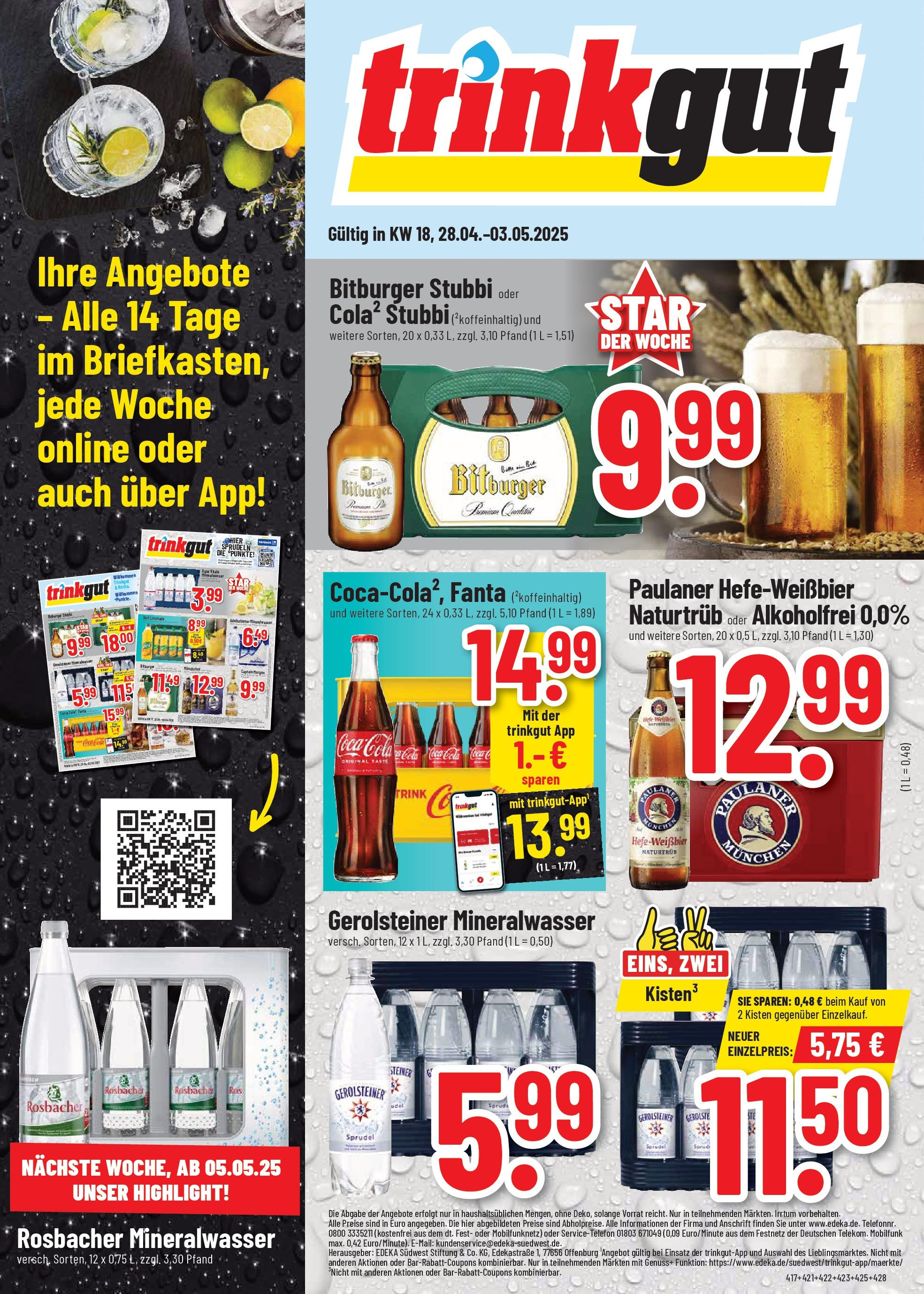 Trinkgut - trinkgut: Wochenangebote (ab 27.04.2025) » Angebote online | Seite: 1 | Produkte: Bitburger, Captain morgan, Paulaner, Gerolsteiner