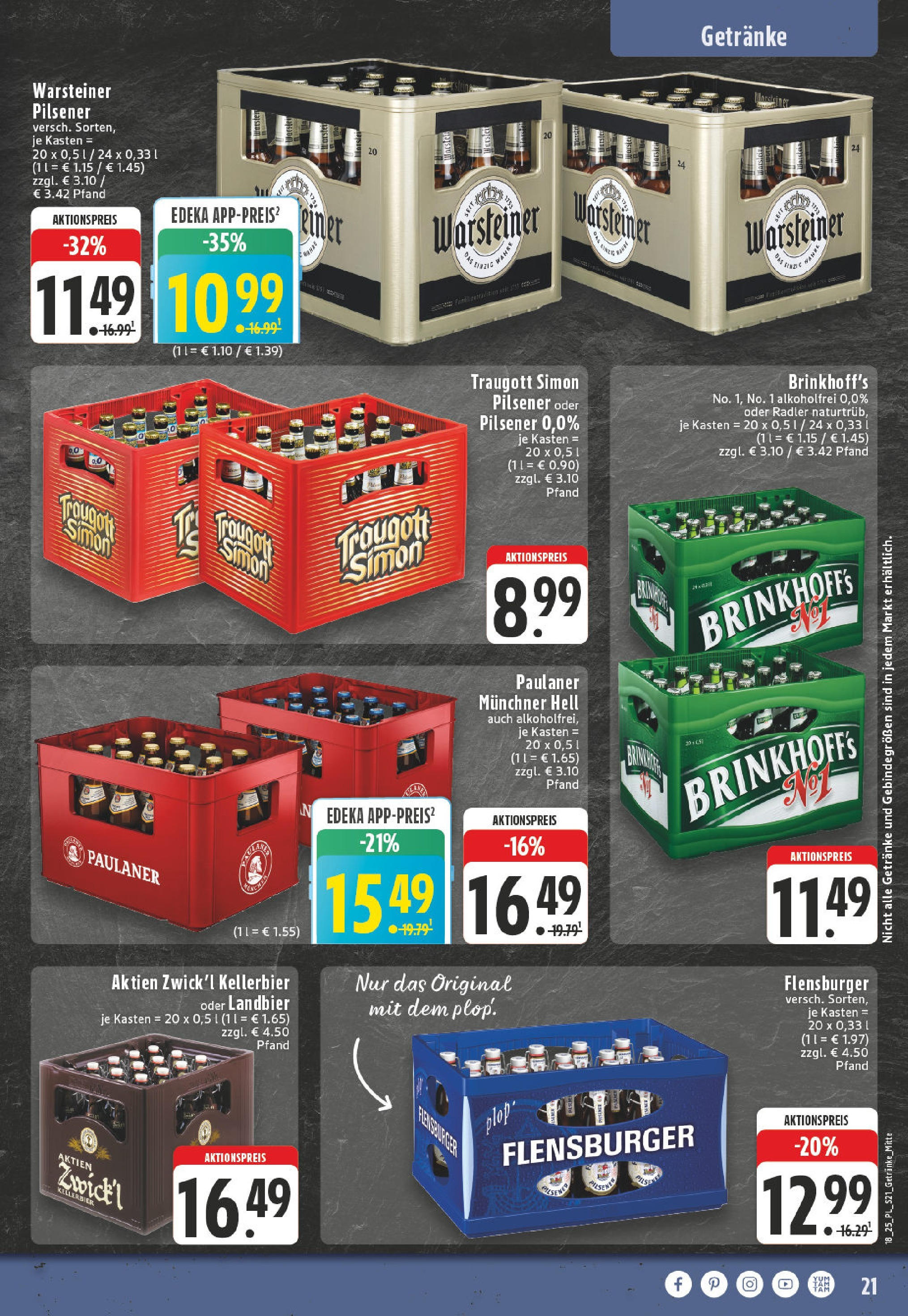 Edeka - EDEKA: Wochenangebote (ab 27.04.2025) » Angebote Online | Seite: 21 | Produkte: Flensburger, Radler, Warsteiner, Paulaner