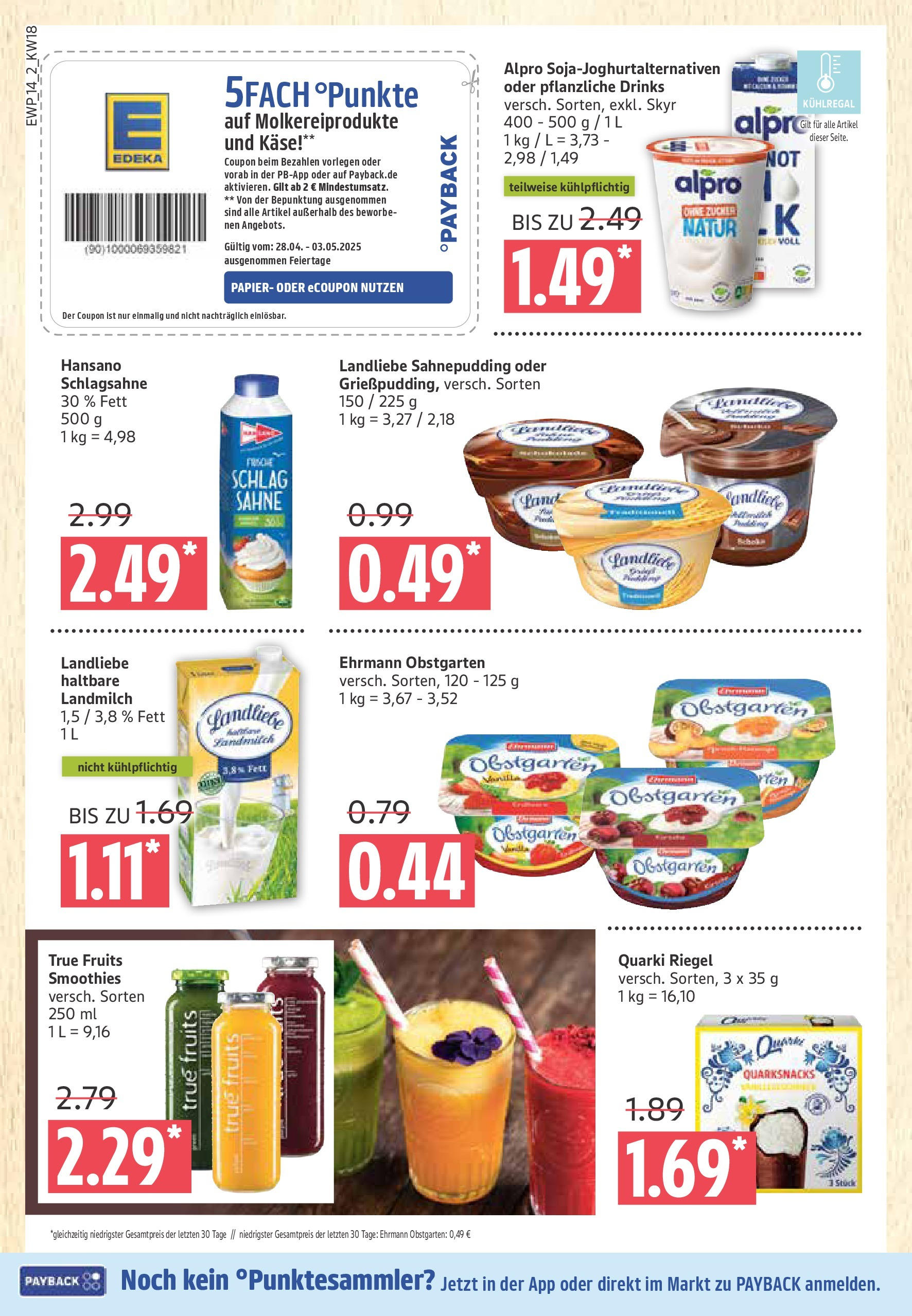 Edeka - EDEKA: Wochenangebote (ab 27.04.2025) » Angebote Online | Seite: 14 | Produkte: Schlagsahne, Pudding, Skyr, Alpro