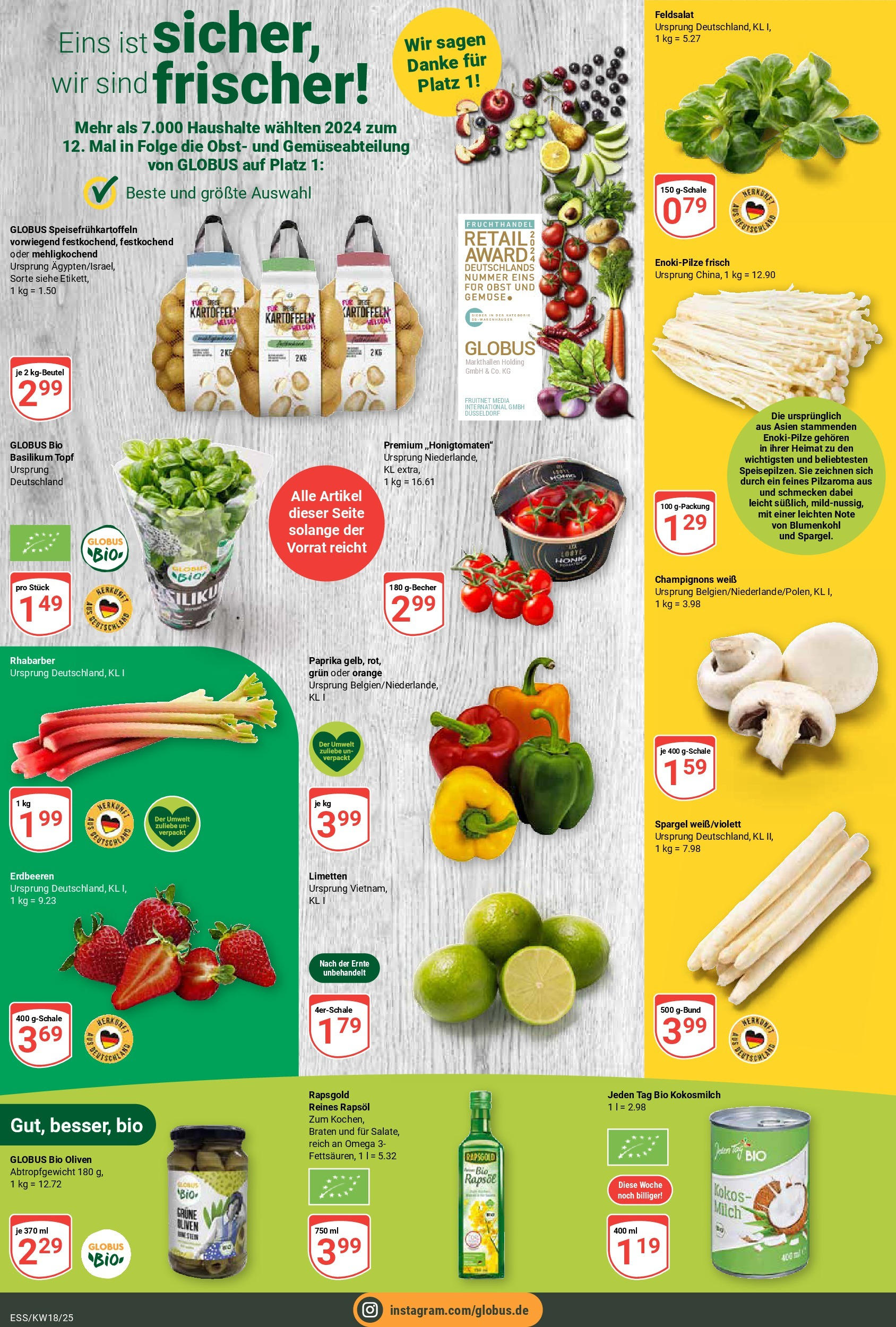 Globus - Essen (ab 28.04.2025) » Angebote online | Seite: 4 | Produkte: Kartoffeln, Paprika, Blumenkohl, Rhabarber