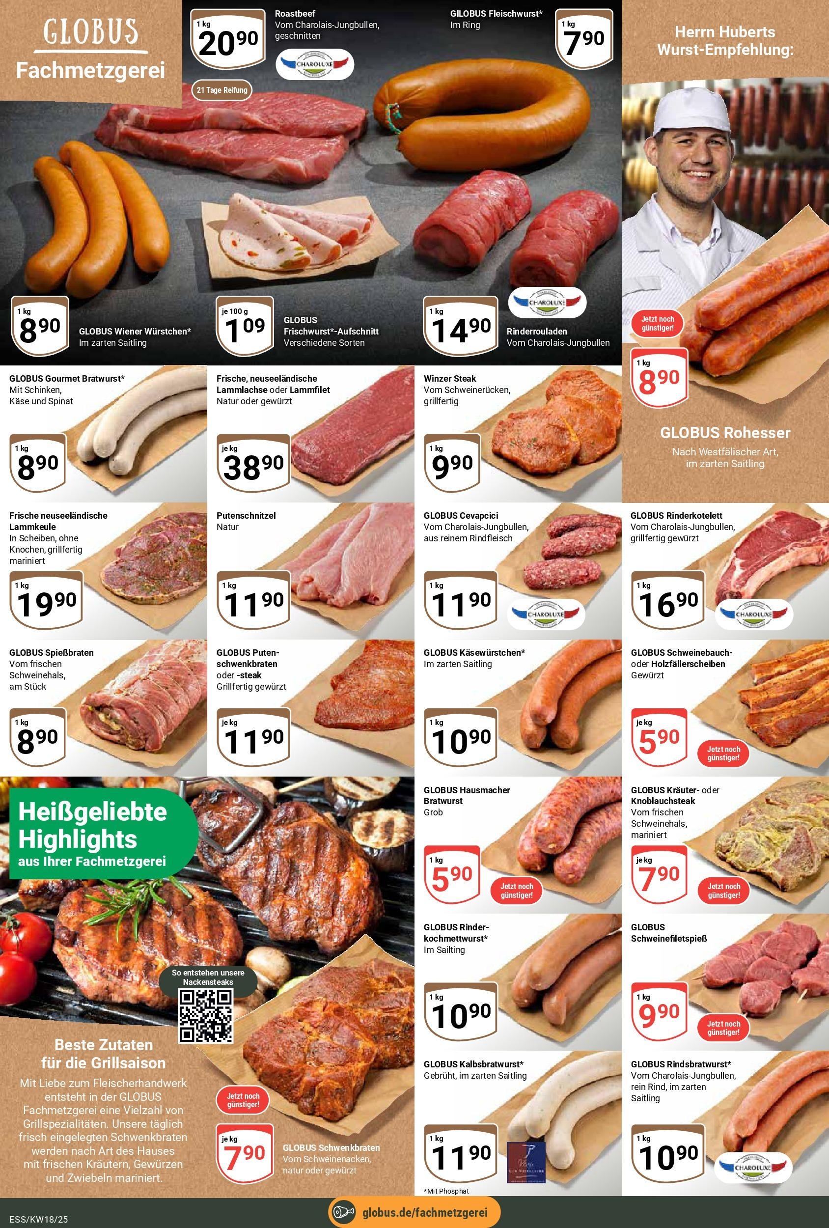 Globus - Essen (ab 28.04.2025) » Angebote online | Seite: 6 | Produkte: Rinderrouladen, Nackensteaks, Cevapcici, Steak