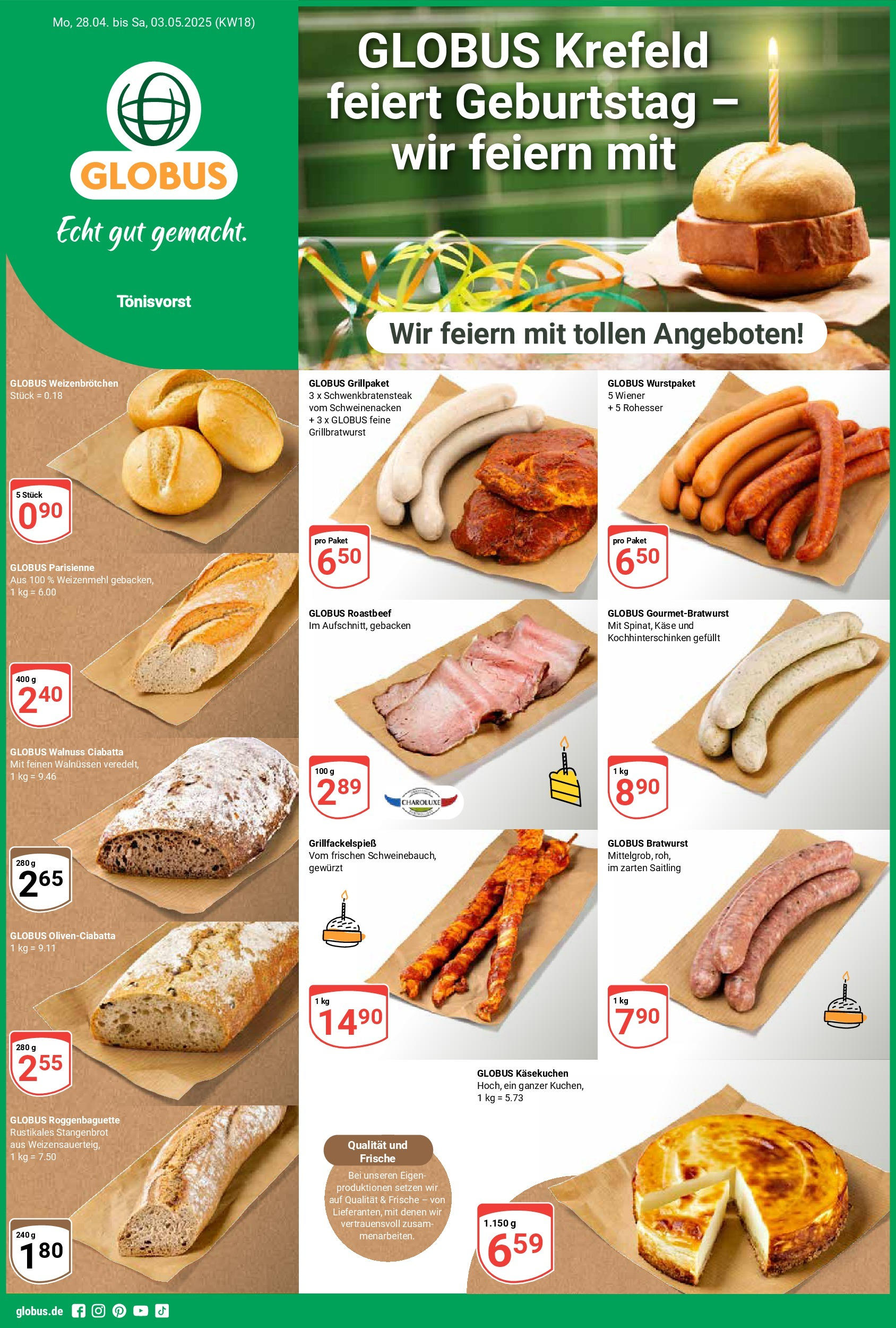 Globus - Globus: Wochenangebote (ab 27.04.2025) » Angebote online | Seite: 1 | Produkte: Käse, Bratwurst, Schweinenacken, Roastbeef