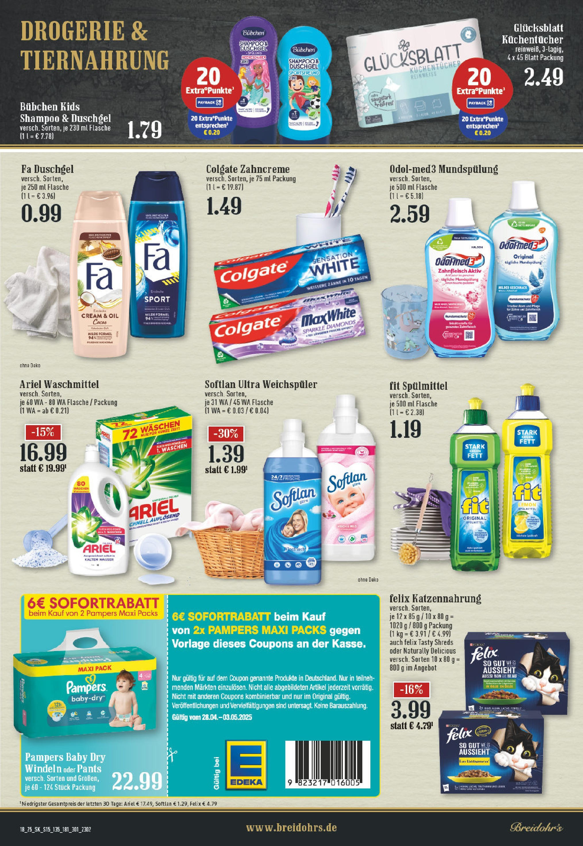 Edeka - EDEKA: Wochenangebote (ab 27.04.2025) » Angebote Online | Seite: 15 | Produkte: Fa duschgel, Shampoo, Wasser, Waschmittel