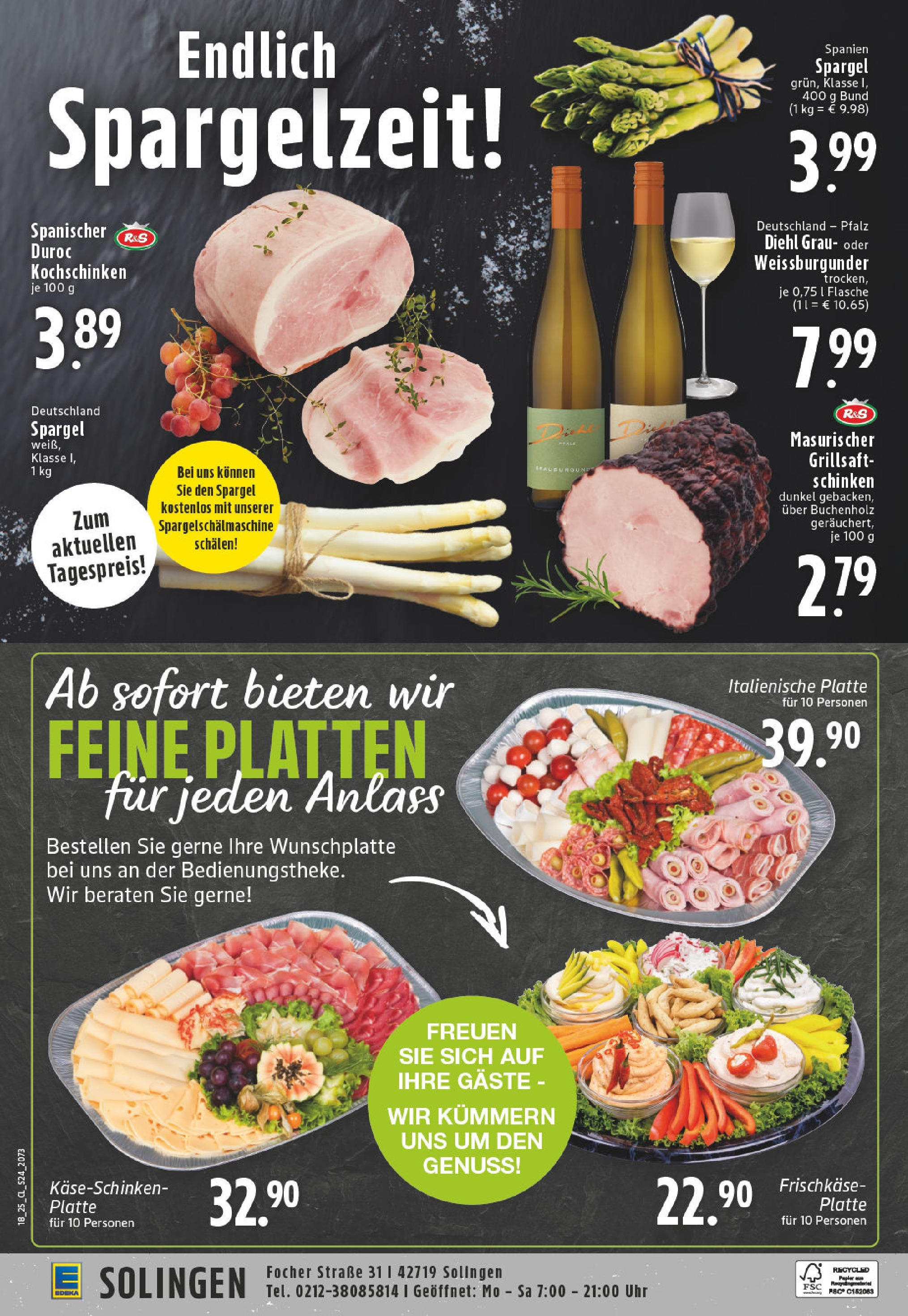 Edeka - EDEKA: Wochenangebote (ab 27.04.2025) » Angebote Online | Seite: 24 | Produkte: Spargel, Schinken, Uhr, Frischkase
