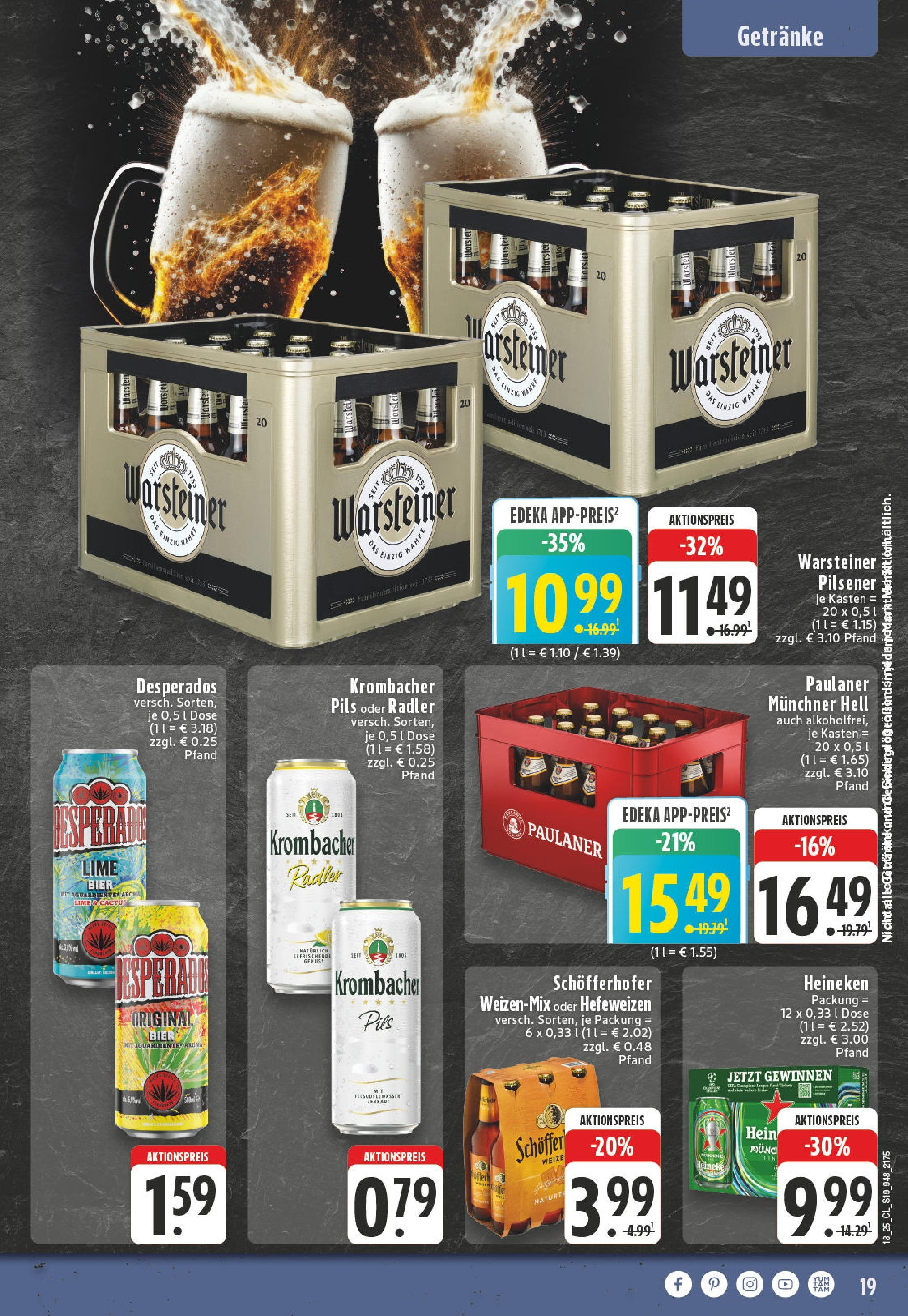 Edeka - EDEKA: Wochenangebote (ab 27.04.2025) » Angebote Online | Seite: 19 | Produkte: Bier, Heineken, Desperados, Krombacher Edeka - EDEKA: Wochenangebote (ab 27.04.2025) » Angebote Online | Seite: 19 | Produkte: Bier, Heineken, Desperados, Krombacher