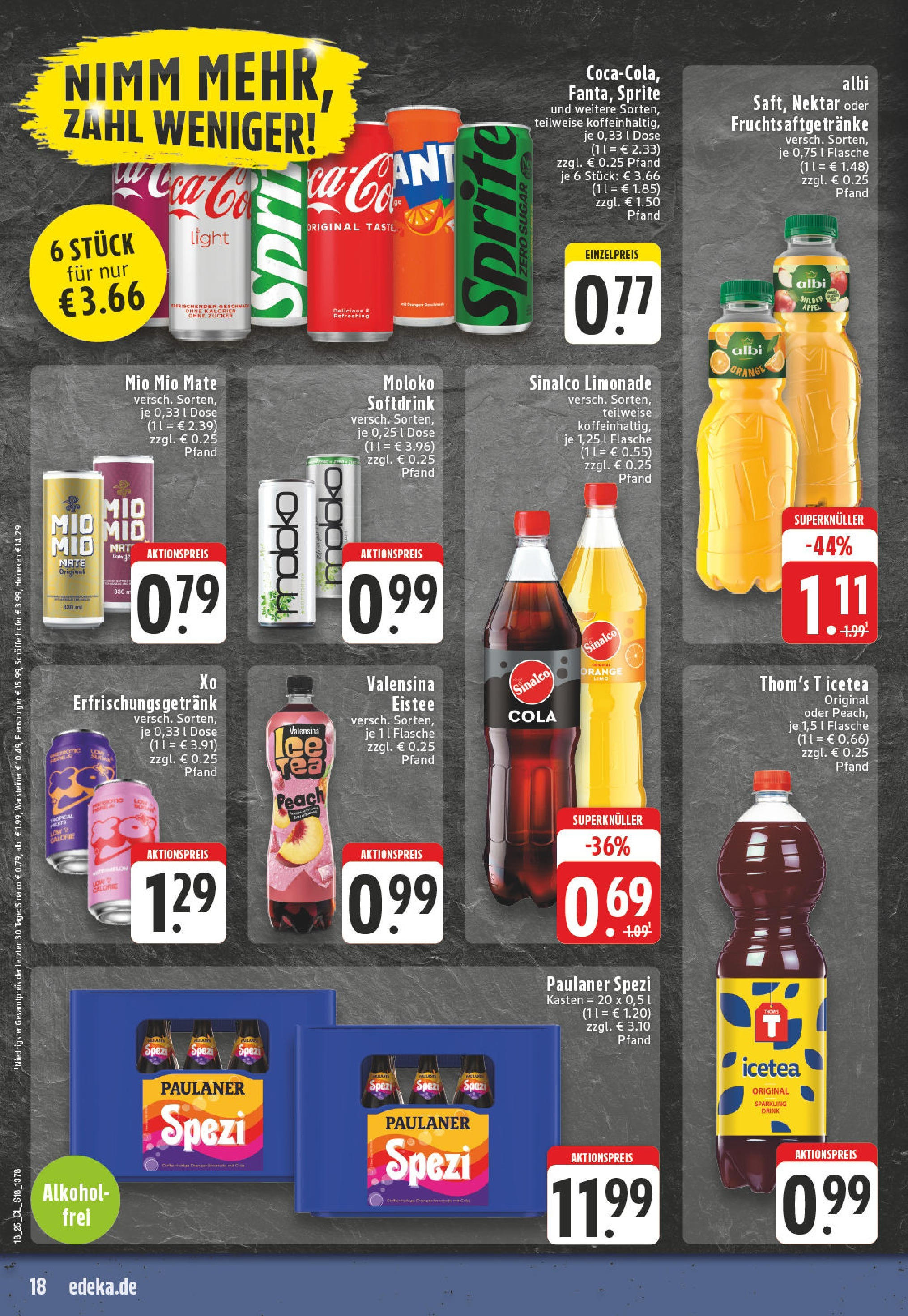 Edeka - EDEKA: Wochenangebote (ab 27.04.2025) » Angebote Online | Seite: 18 | Produkte: Sinalco, Cola, Paulaner spezi, Valensina Edeka - EDEKA: Wochenangebote (ab 27.04.2025) » Angebote Online | Seite: 18 | Produkte: Sinalco, Cola, Paulaner spezi, Valensina