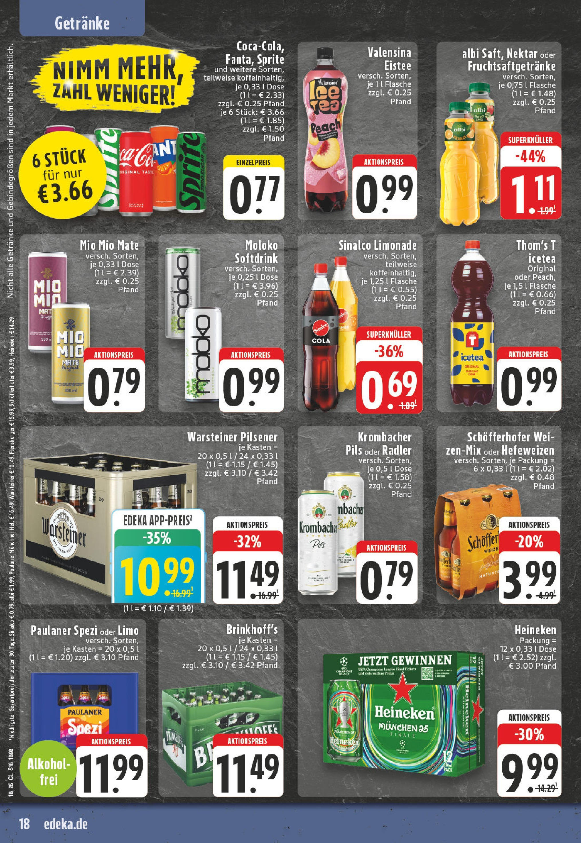 Edeka - EDEKA: Wochenangebote (ab 27.04.2025) » Angebote Online | Seite: 20 | Produkte: Cola, Mio mio mate, Heineken, Radler Edeka - EDEKA: Wochenangebote (ab 27.04.2025) » Angebote Online | Seite: 20 | Produkte: Cola, Mio mio mate, Heineken, Radler
