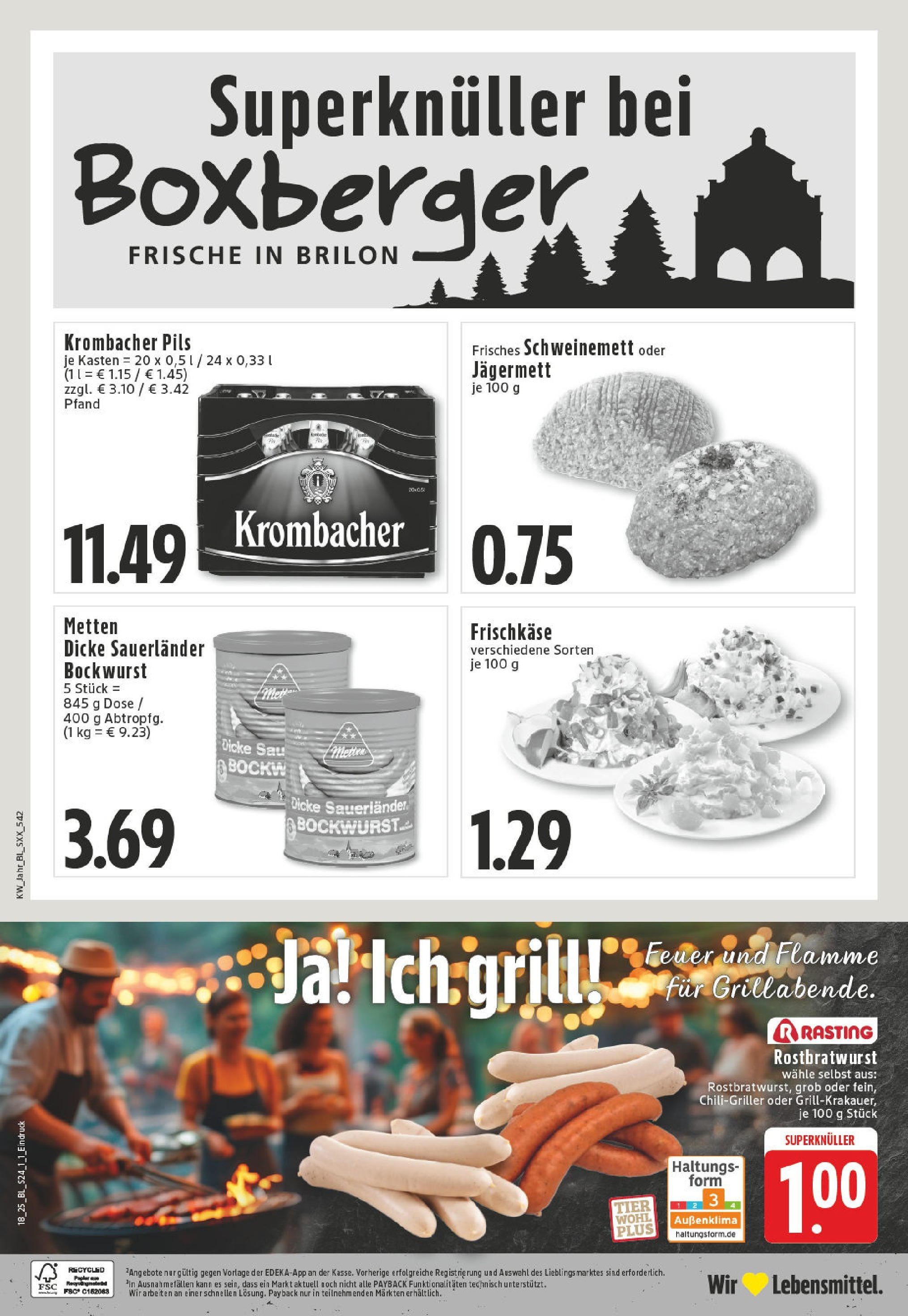 Edeka - EDEKA: Wochenangebote (ab 27.04.2025) » Angebote Online | Seite: 24 | Produkte: Grill, Pils, Krombacher, Frischkase