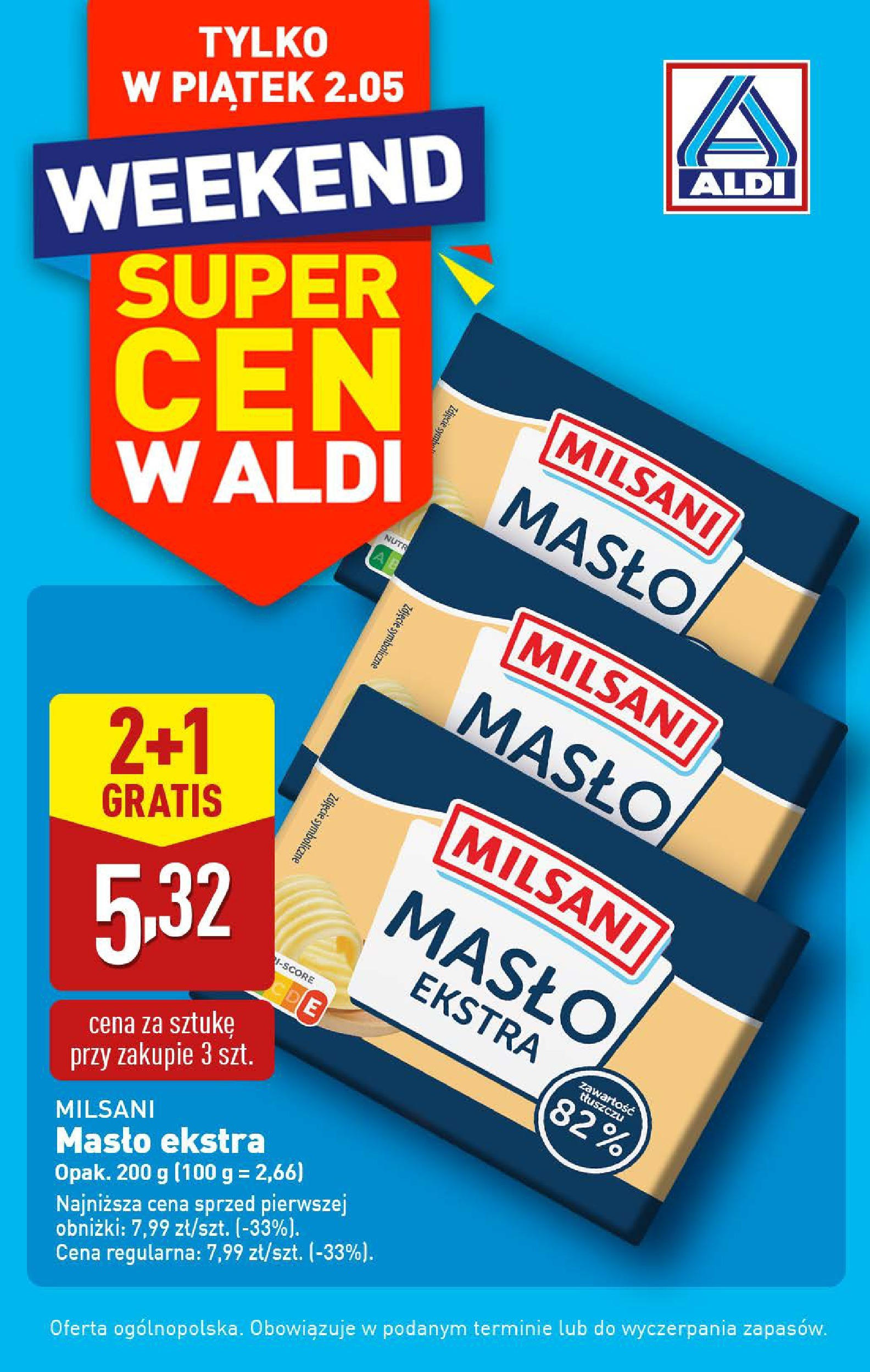 Aldi Gazetka - Tylko w piątek od 02.05.2025 - Ulotka PDF, promocje | Strona: 1 | Produkty: Masło