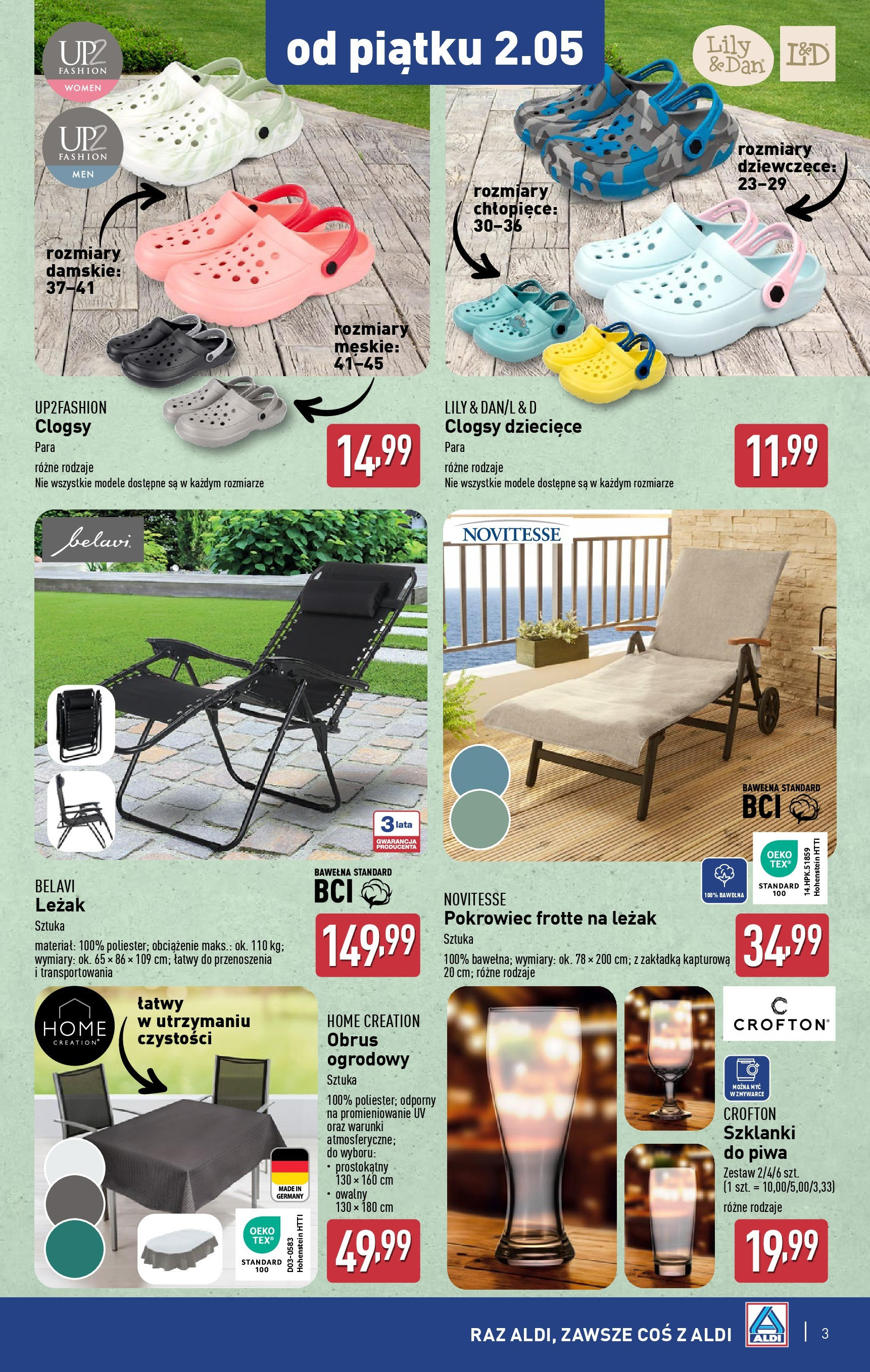 Aldi Gazetka - Promocja od piątku od 02.05.2025 - Ulotka PDF, promocje | Strona: 3 | Produkty: Leżak, Szklanki