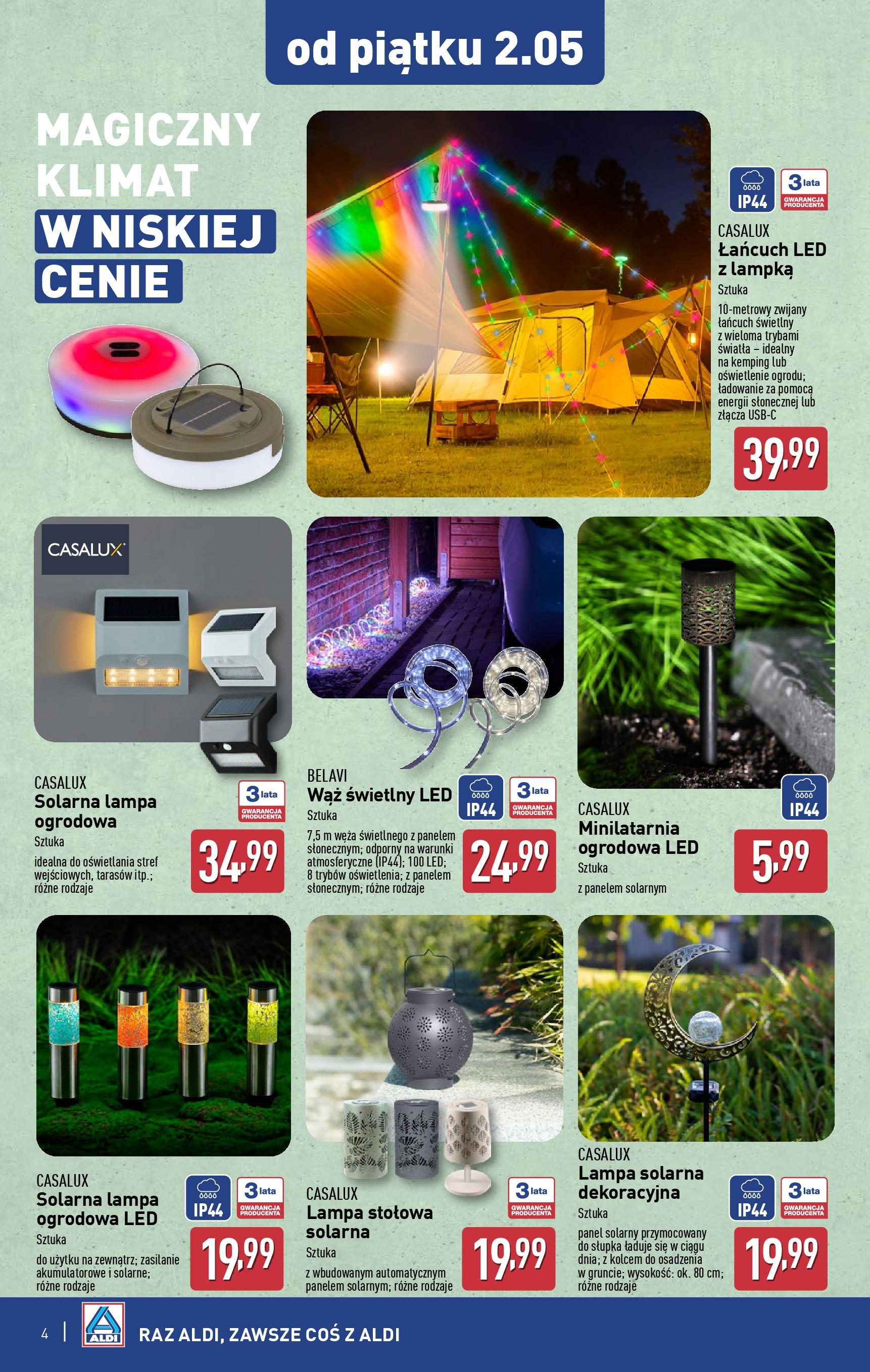 Aldi Gazetka - Promocja od piątku od 02.05.2025 - Ulotka PDF, promocje | Strona: 4 | Produkty: Lampa solarna, Lampa