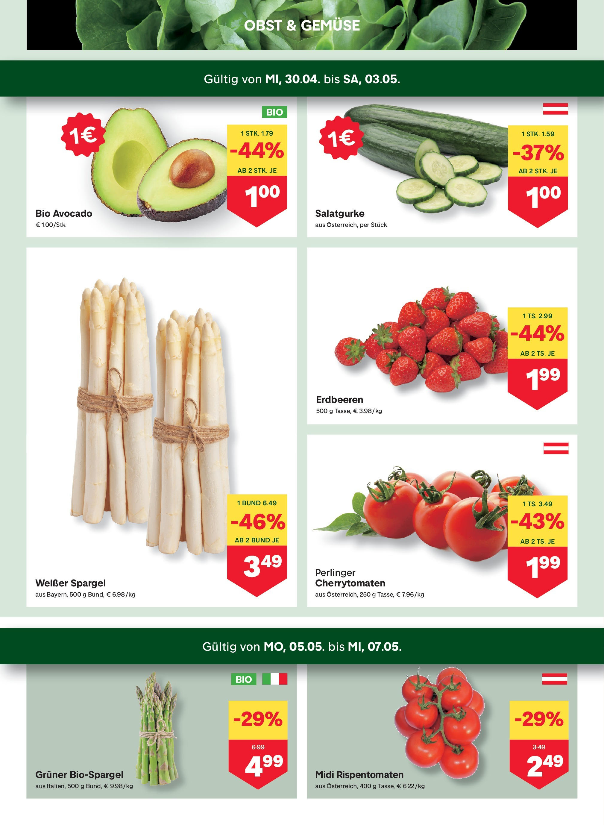 MPREIS Tirol von 30.04.2025 - Aktuelle Angebote | Seite: 2 | Produkte: Erdbeeren, Avocado, Gemüse, Obst