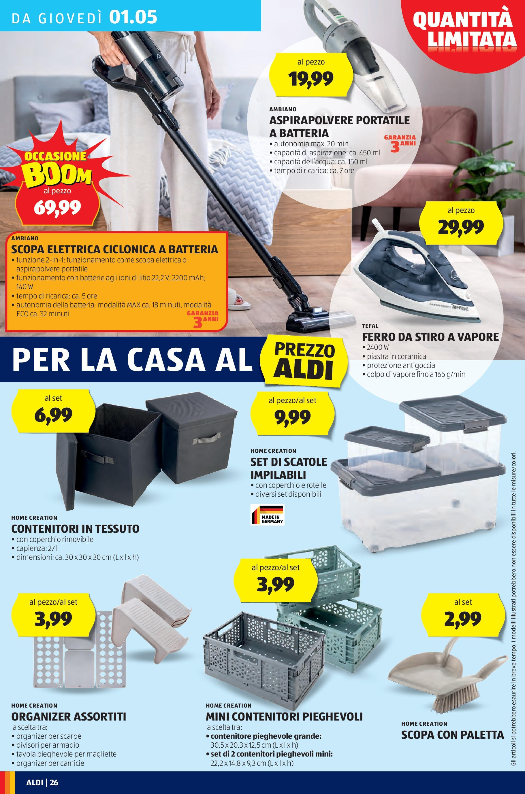 Nuovo Aldi - Regione che vai dal 27/04/2025 > offerte anteprima 🛍️ | Pagina: 26 | Prodotti: Paletta, Contenitore, Ferro da stiro, Batteria