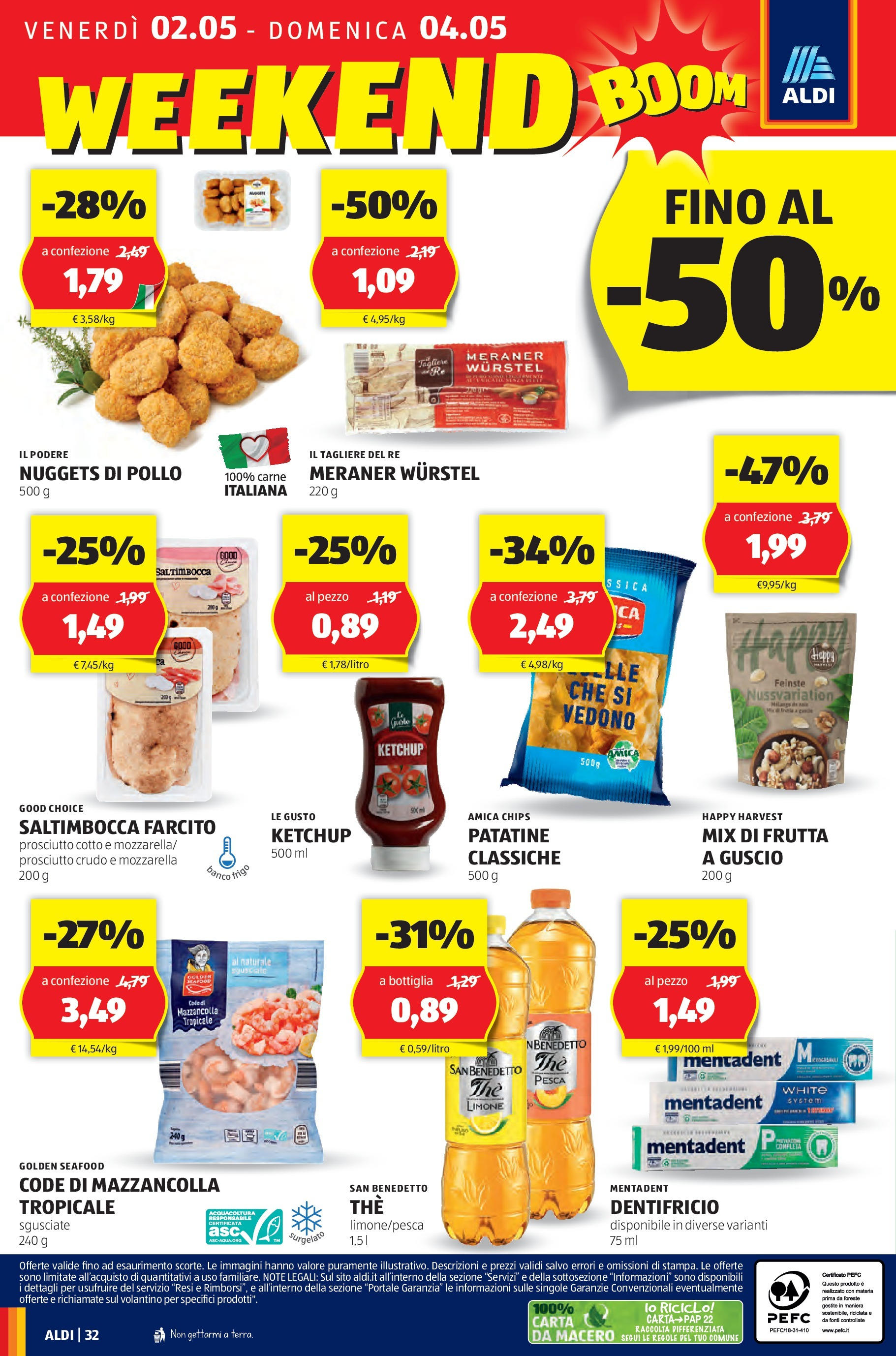 Nuovo Aldi - Regione che vai dal 27/04/2025 > offerte anteprima 🛍️ | Pagina: 32 | Prodotti: Patatine, Ketchup, Prosciutto, Pesca