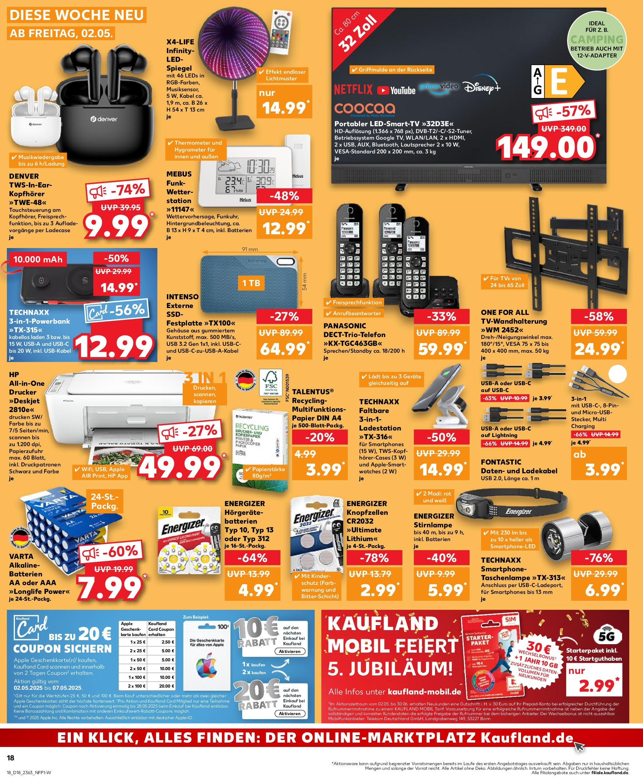 Kaufland - Kaufland: Wochenangebote (ab 01.05.2025) » Angebote Online | Seite: 18 | Produkte: Batterien, Drucker, TV, Kopfhörer Kaufland - Kaufland: Wochenangebote (ab 01.05.2025) » Angebote Online zum Blättern | Seite: 18 | Produkte: Batterien, Drucker, TV, Kopfhörer
