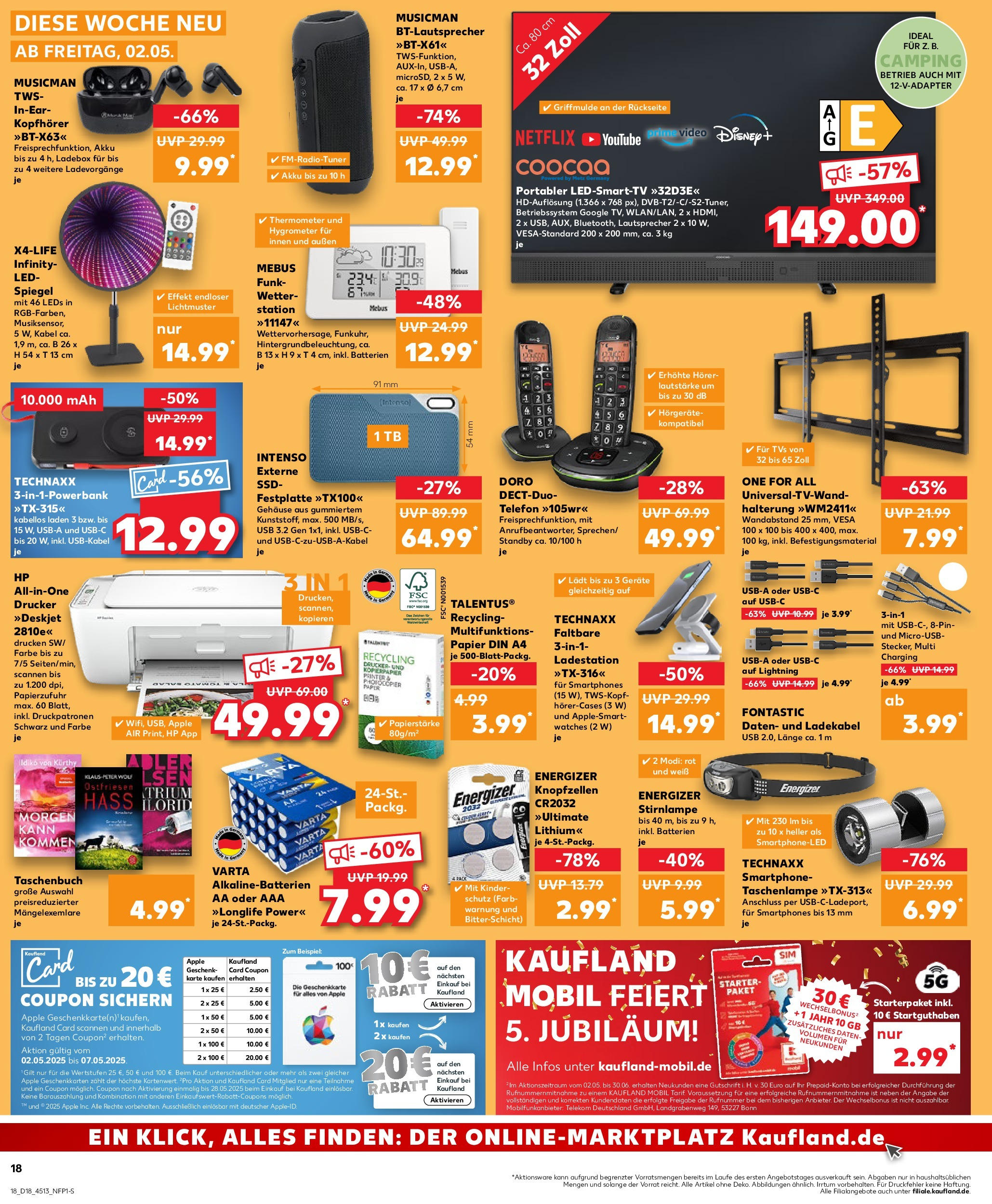 Kaufland - Kaufland: Wochenangebote (ab 01.05.2025) » Angebote Online | Seite: 18 | Produkte: Batterien, Stirnlampe, Telefon, TV Kaufland - Kaufland: Wochenangebote (ab 01.05.2025) » Angebote Online zum Blättern | Seite: 18 | Produkte: Batterien, Stirnlampe, Telefon, TV