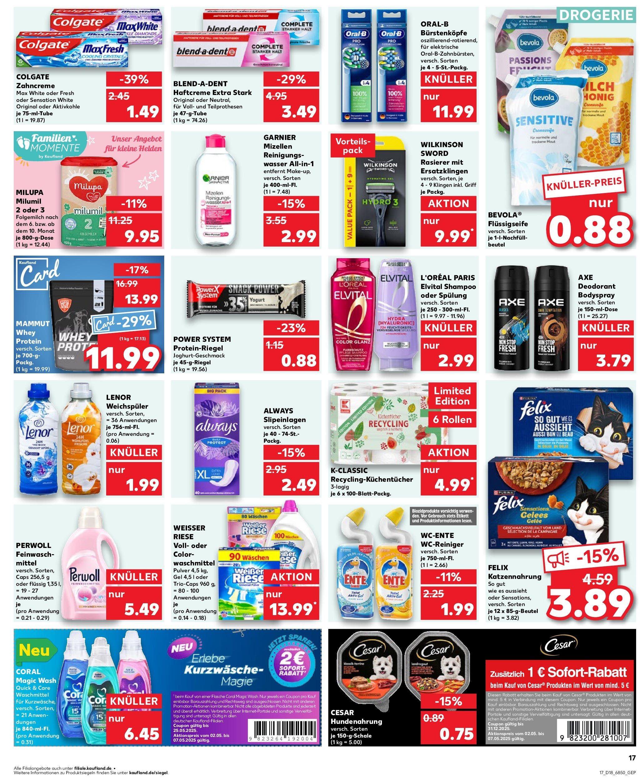 Kaufland - Kaufland: Wochenangebote (ab 01.05.2025) » Angebote Online | Seite: 17 | Produkte: Coral, Shampoo, Spülung, Weichspüler Kaufland - Kaufland: Wochenangebote (ab 01.05.2025) » Angebote Online zum Blättern | Seite: 17 | Produkte: Coral, Shampoo, Spülung, Weichspüler