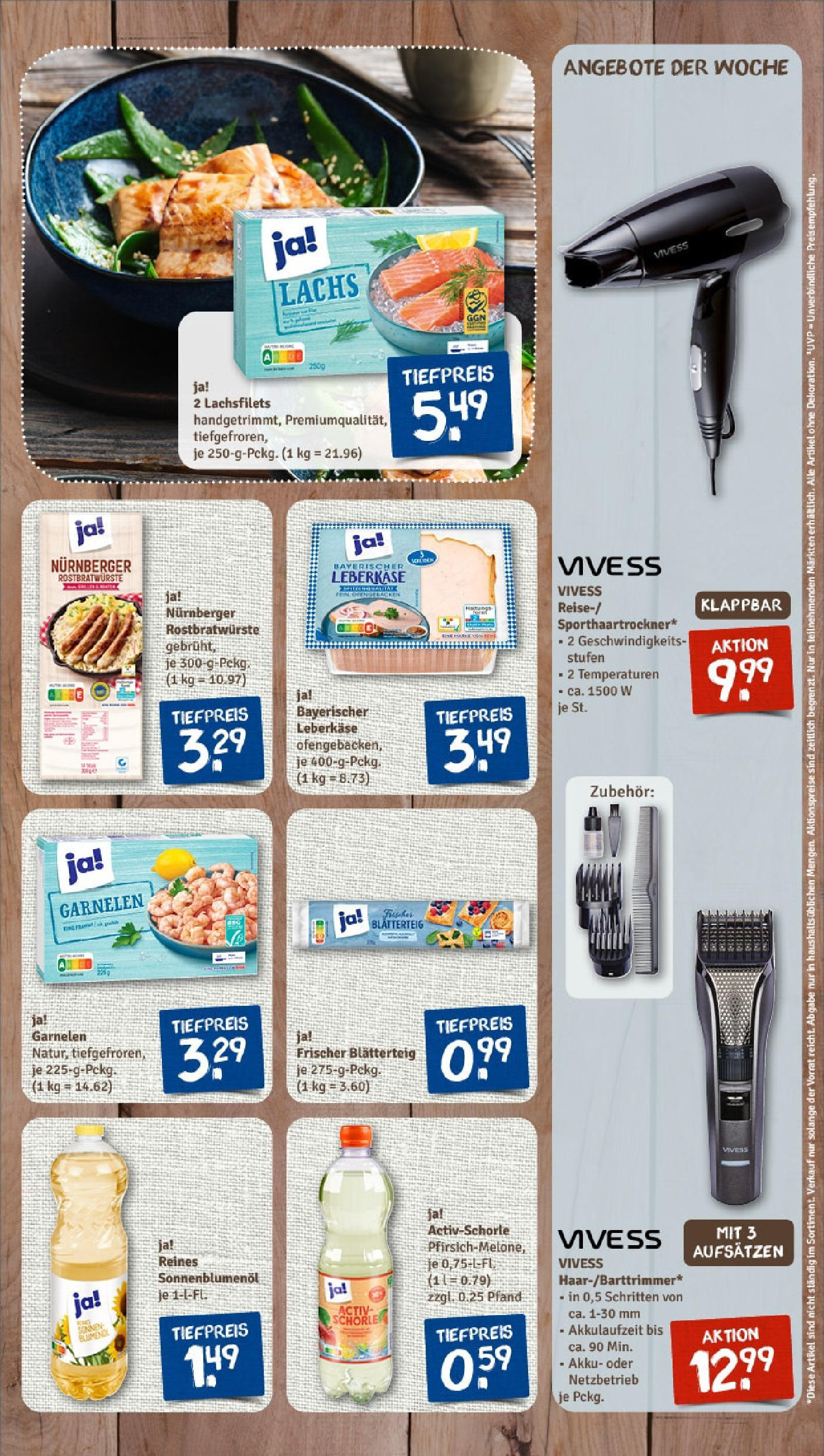Rewe - Rewe: Wochenangebote (ab 27.04.2025) zum Blättern » Angebote | Seite: 7 | Produkte: Sonnenblumenol, Garnelen, Lachs, Leberkase
